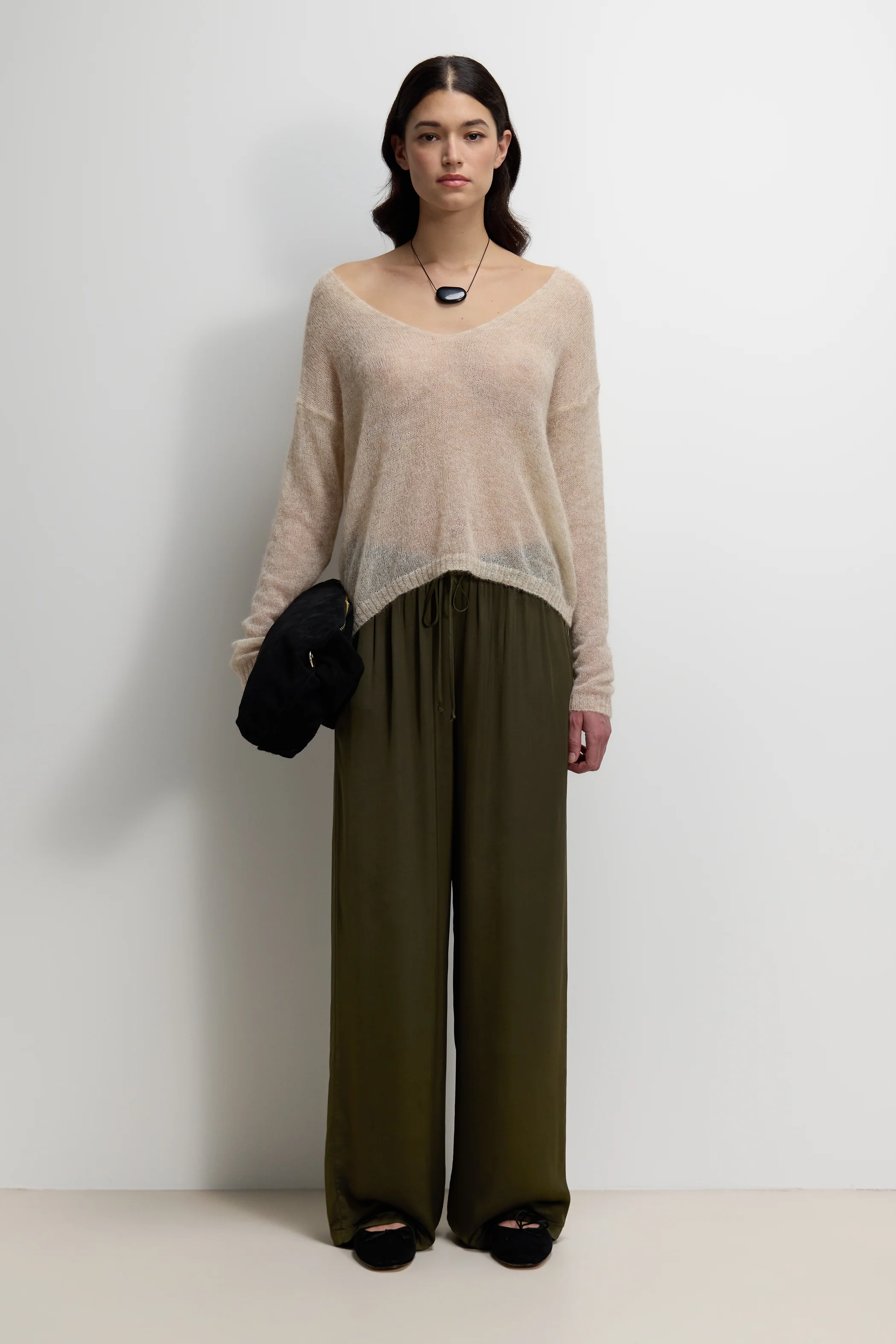 Corin Elastic Waist Satin Trousers | Khaki