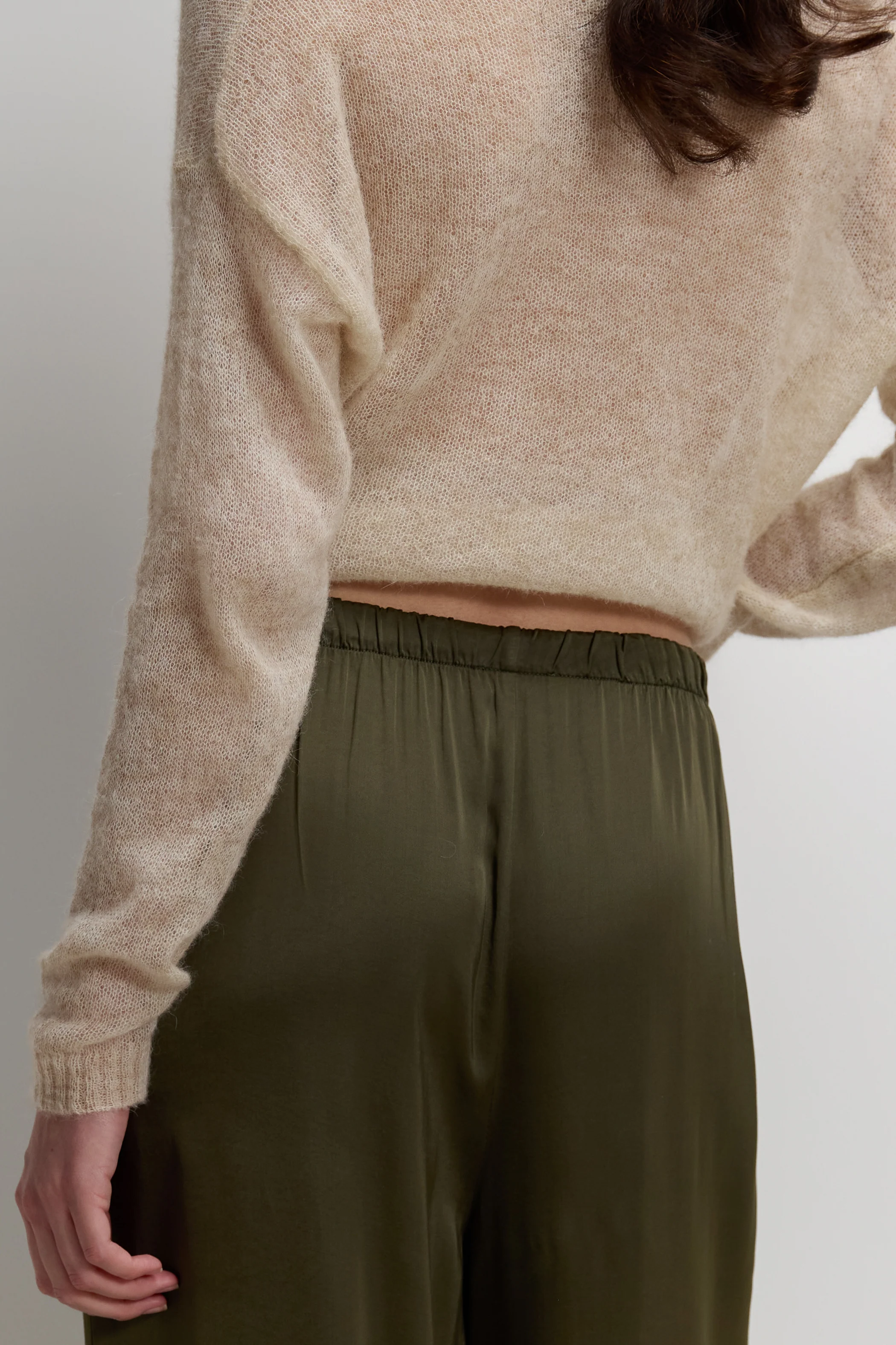 Corin Elastic Waist Satin Trousers | Khaki - Image 8