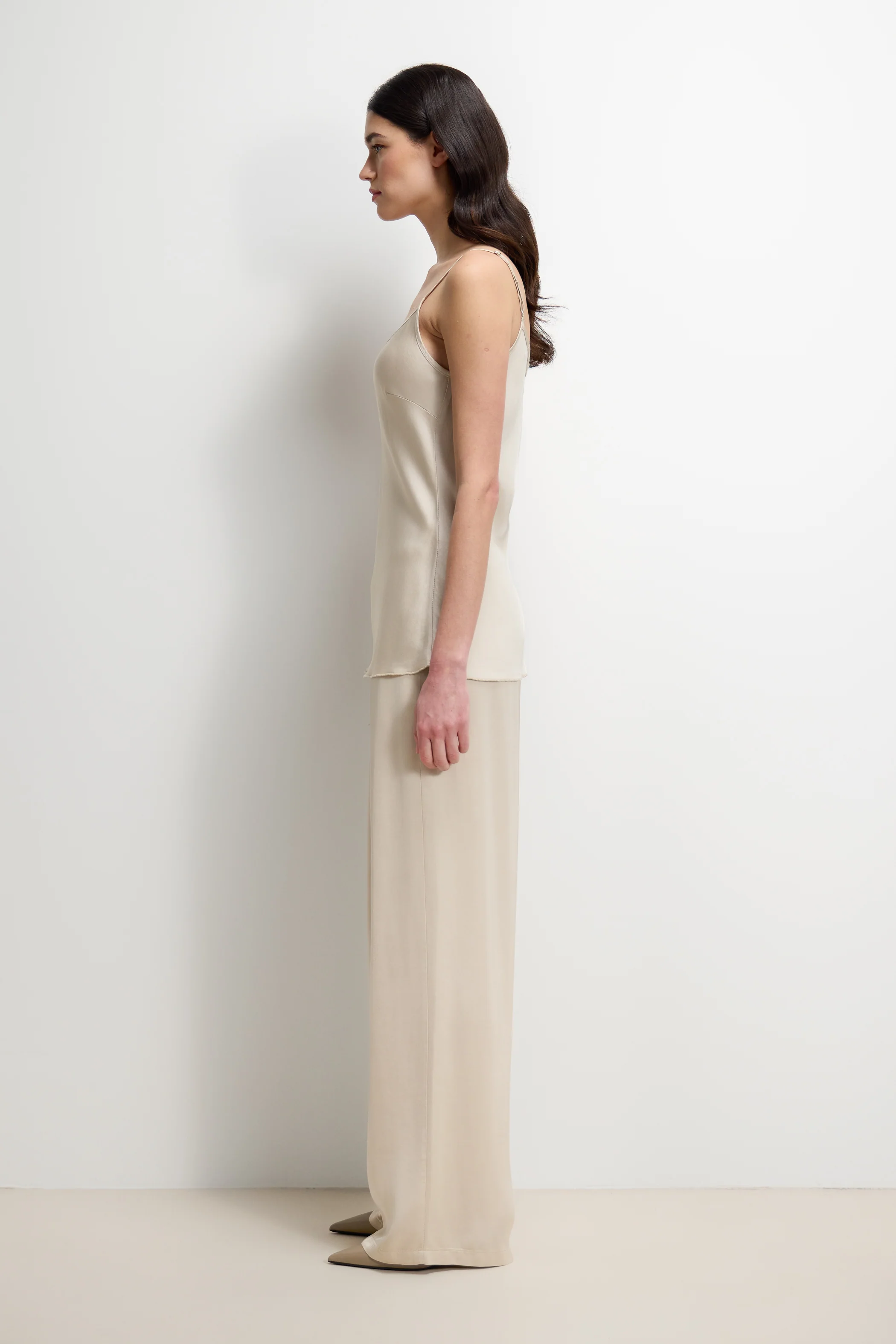 Corin Elastic Waist Satin Trousers | Light Beige - Image 4