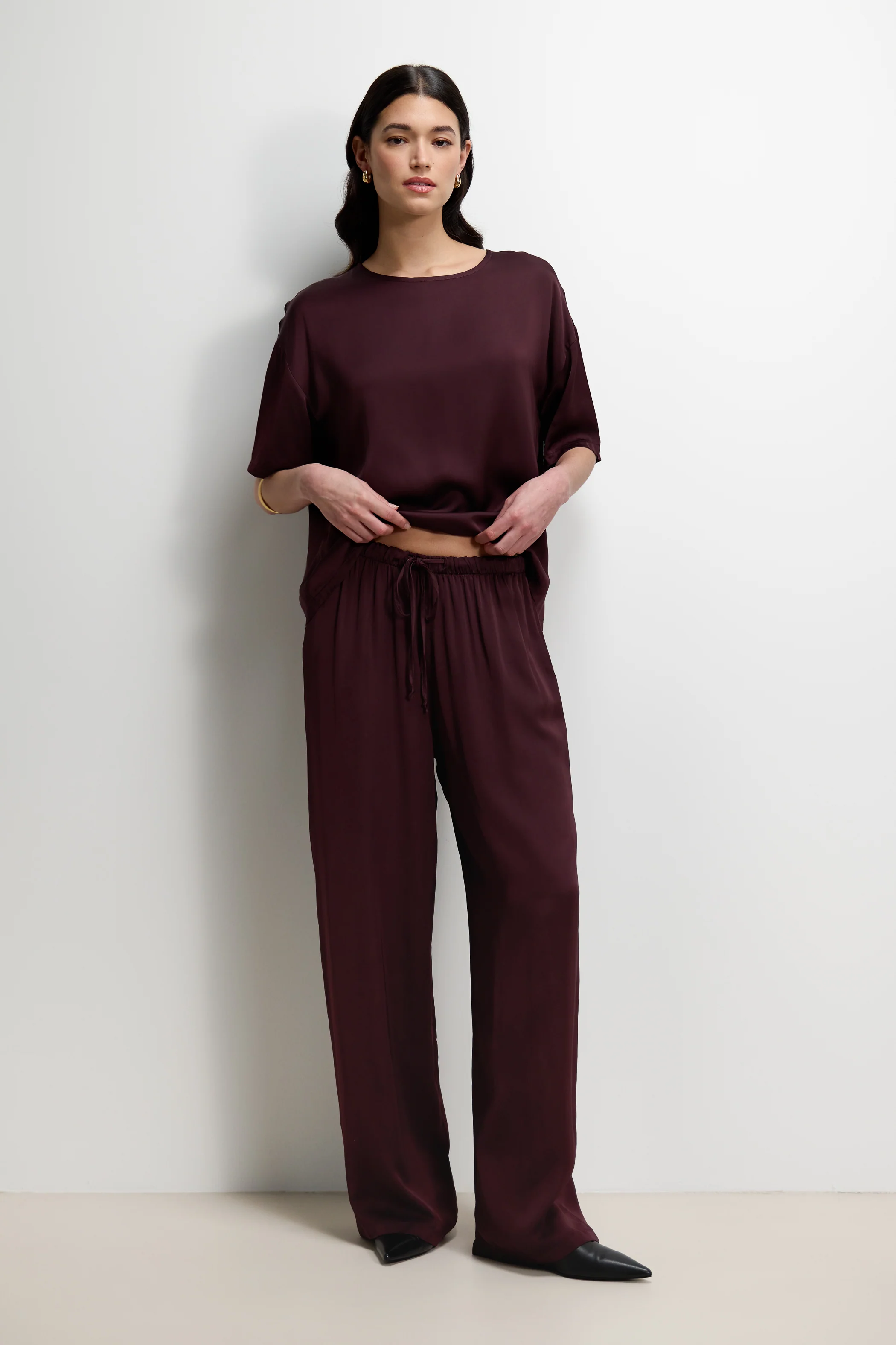 Corin Elastic Waist Satin Trousers | Amethyst Plum - Image 10