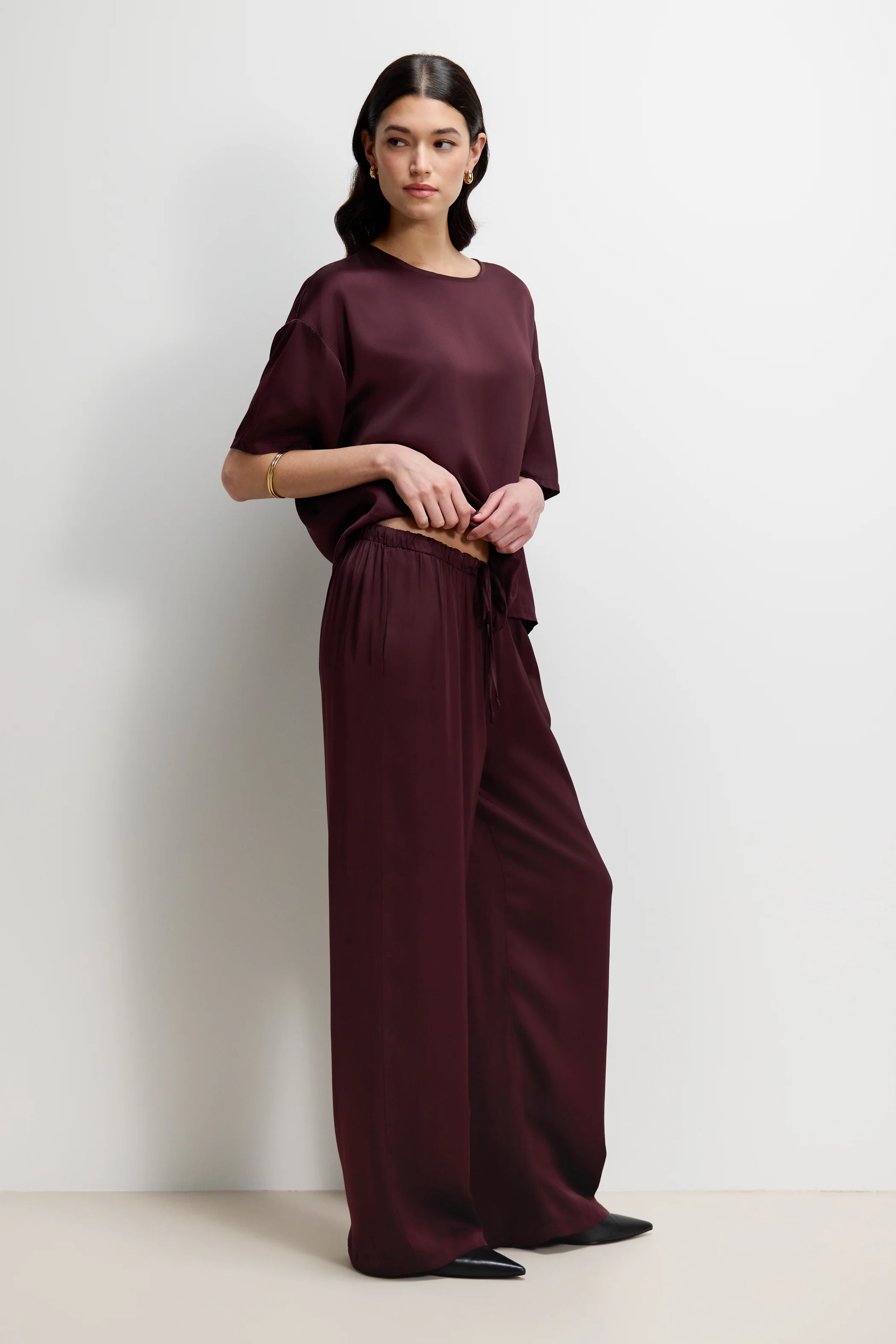 Corin Elastic Waist Satin Trousers | Amethyst Plum - Image 2