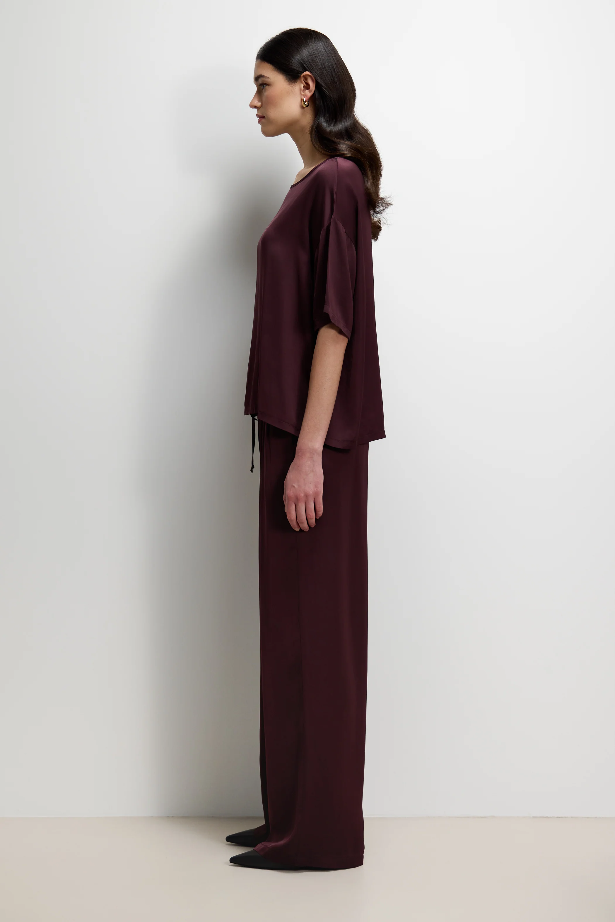 Corin Elastic Waist Satin Trousers | Amethyst Plum - Image 4