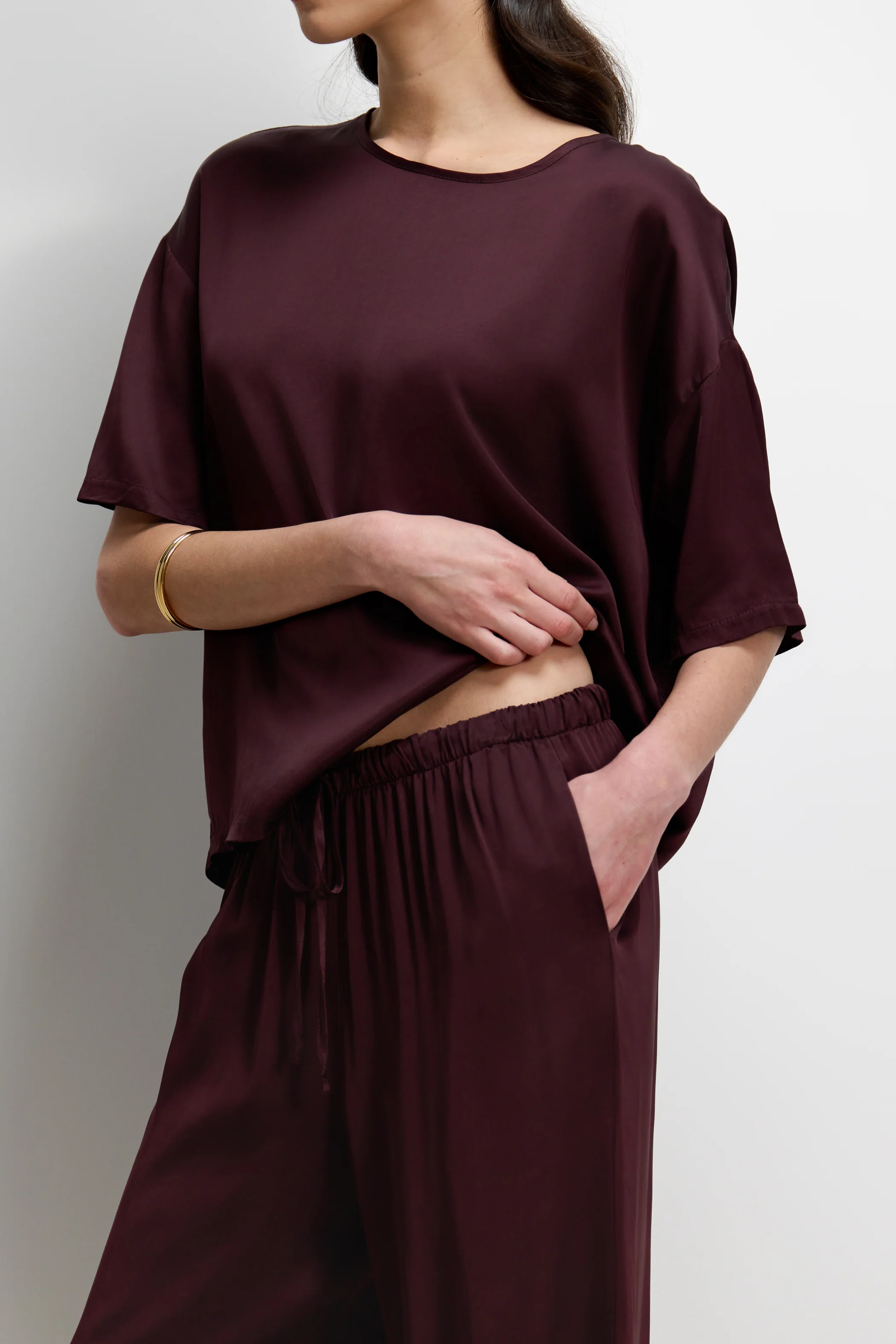 Corin Elastic Waist Satin Trousers | Amethyst Plum - Image 5