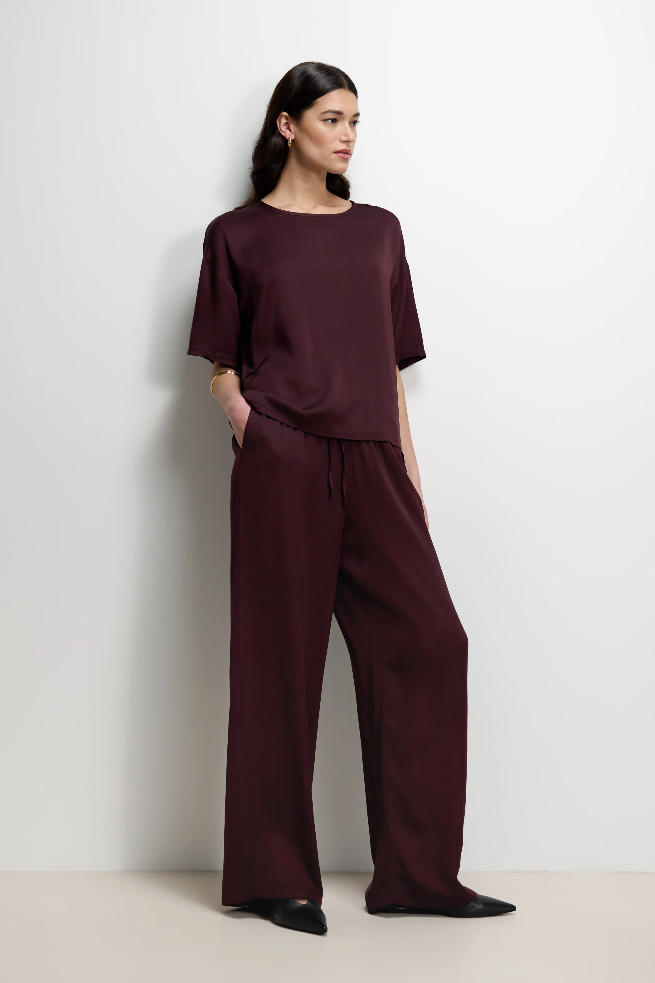 Corin Elastic Waist Satin Trousers | Amethyst Plum - Image 7