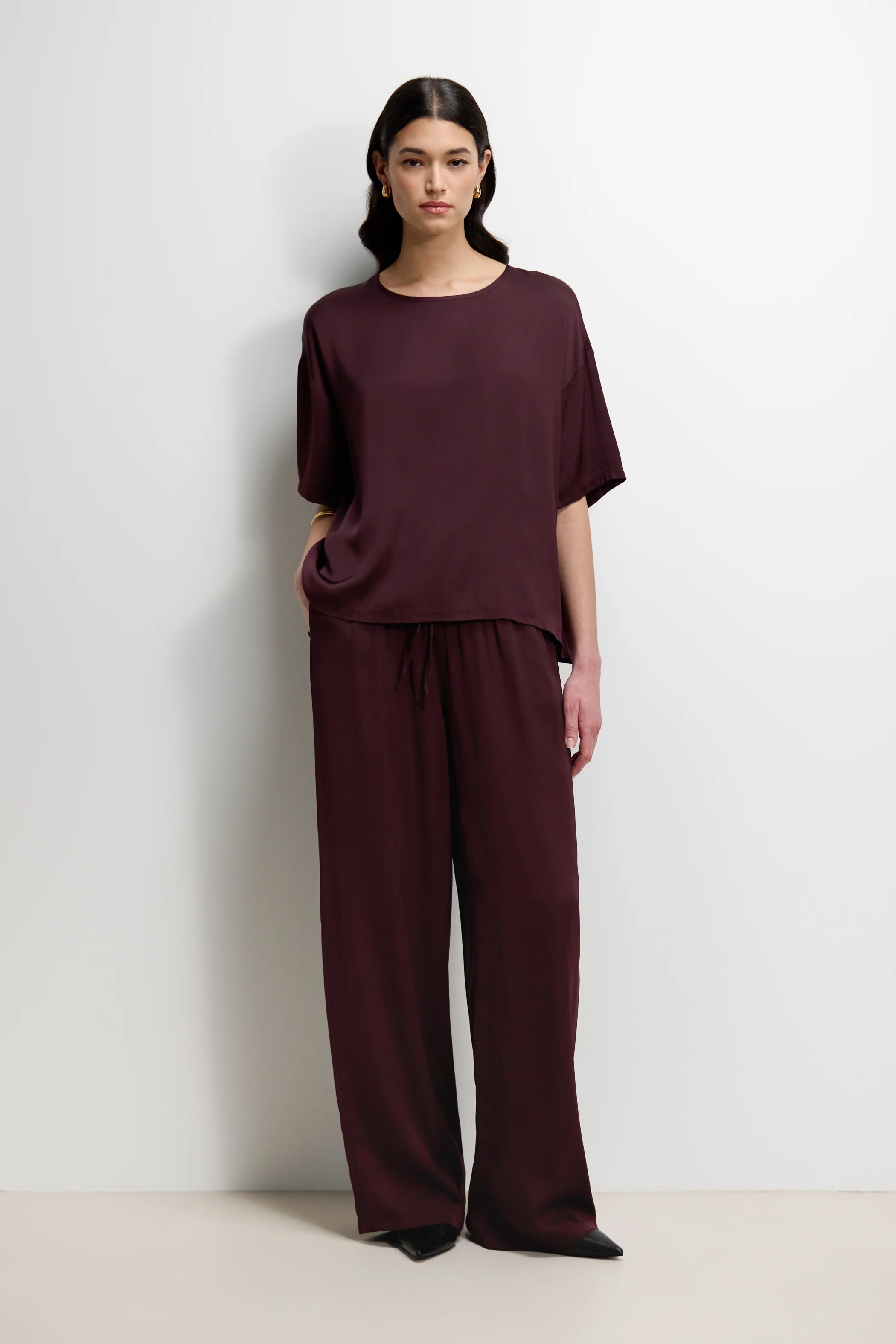 Corin Elastic Waist Satin Trousers | Amethyst Plum - Image 8