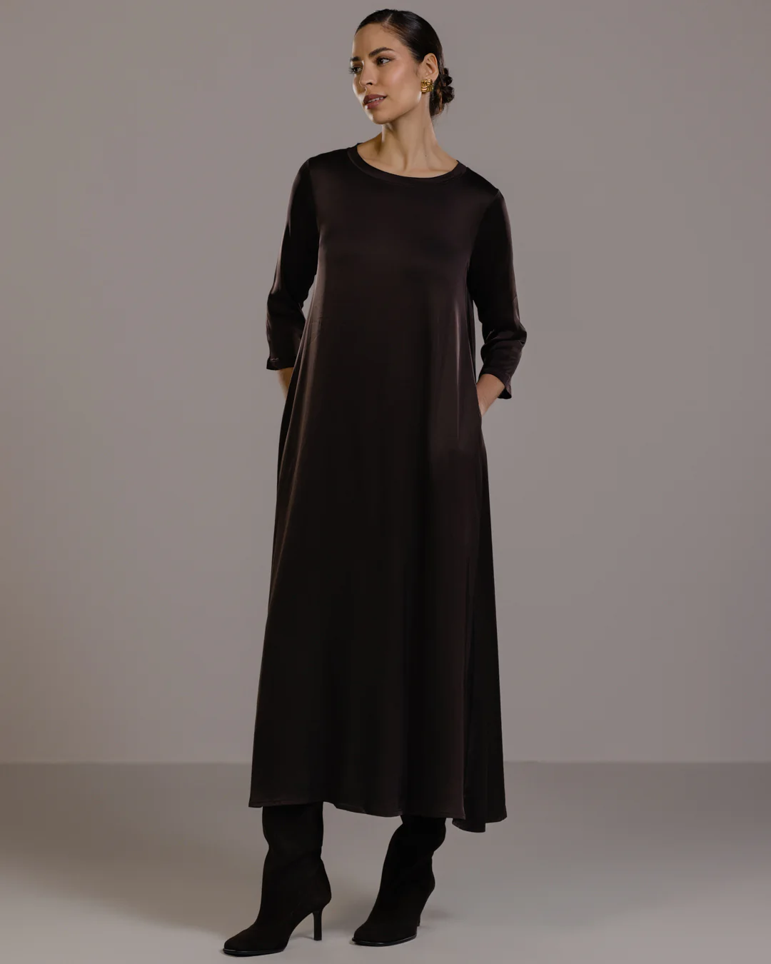 Dahlia Satin Dress | Espresso Brown - Image 5