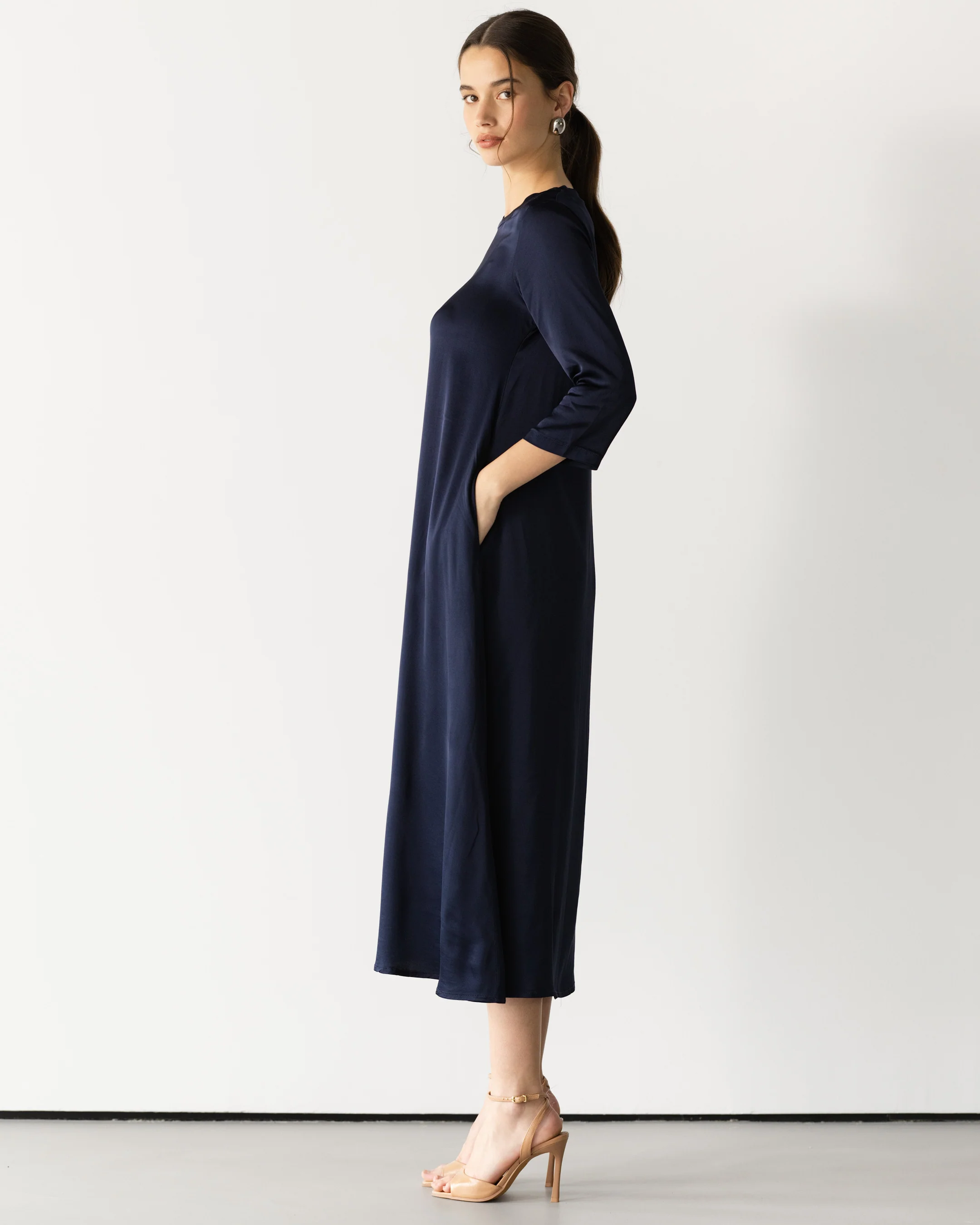 Dahlia Satin Dress | Navy - Image 3