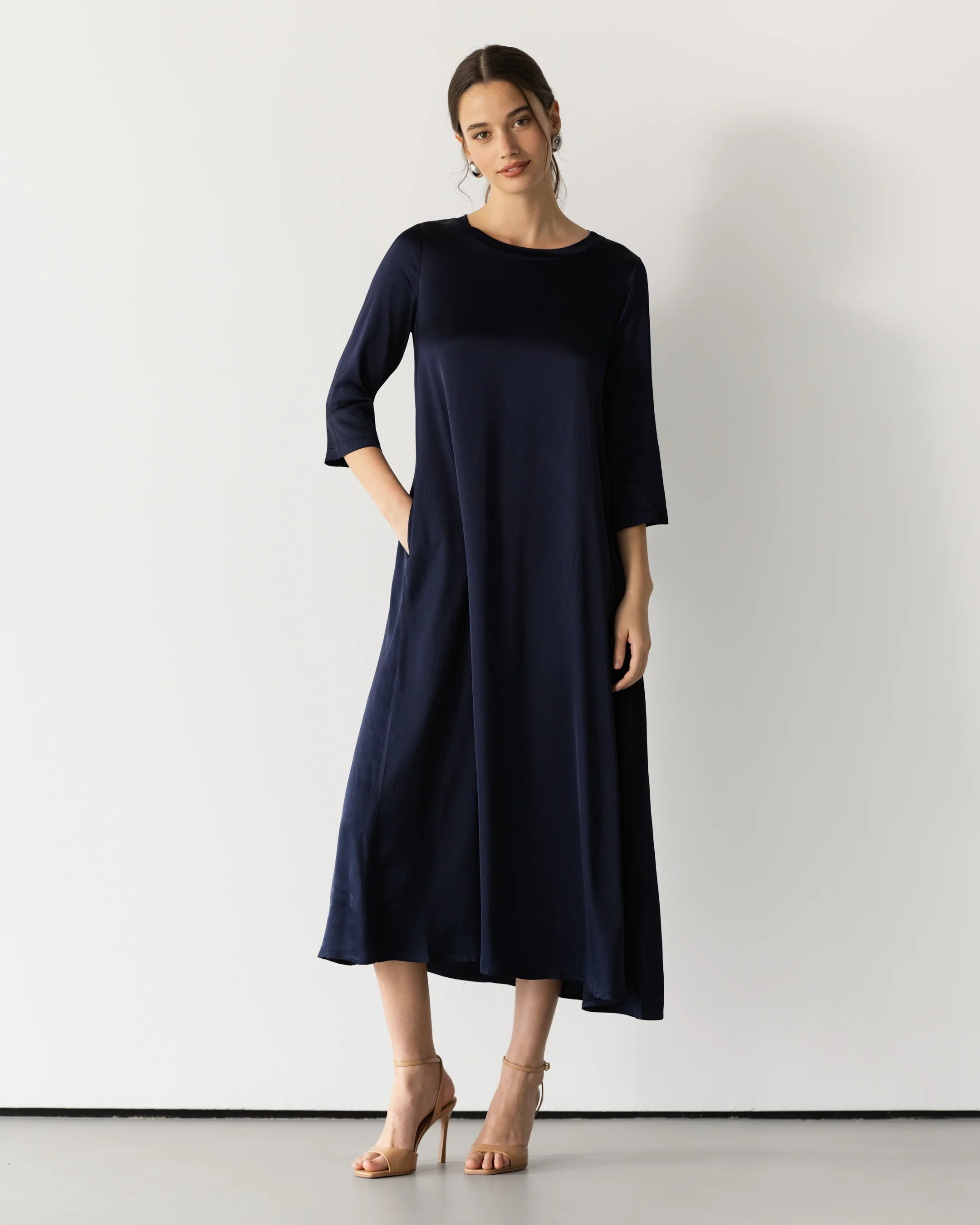 Dahlia Satin Dress | Navy - Image 4