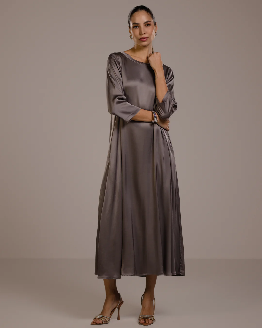 Dahlia Satin Dress | Mink - Image 5