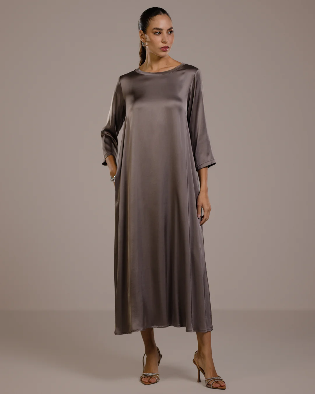 Dahlia Satin Dress | Mink - Image 8