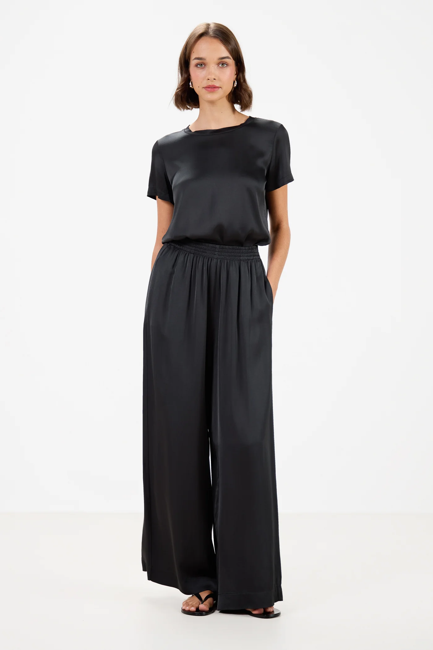 Daisy Elastic Waist Satin Pants | Black - Image 4