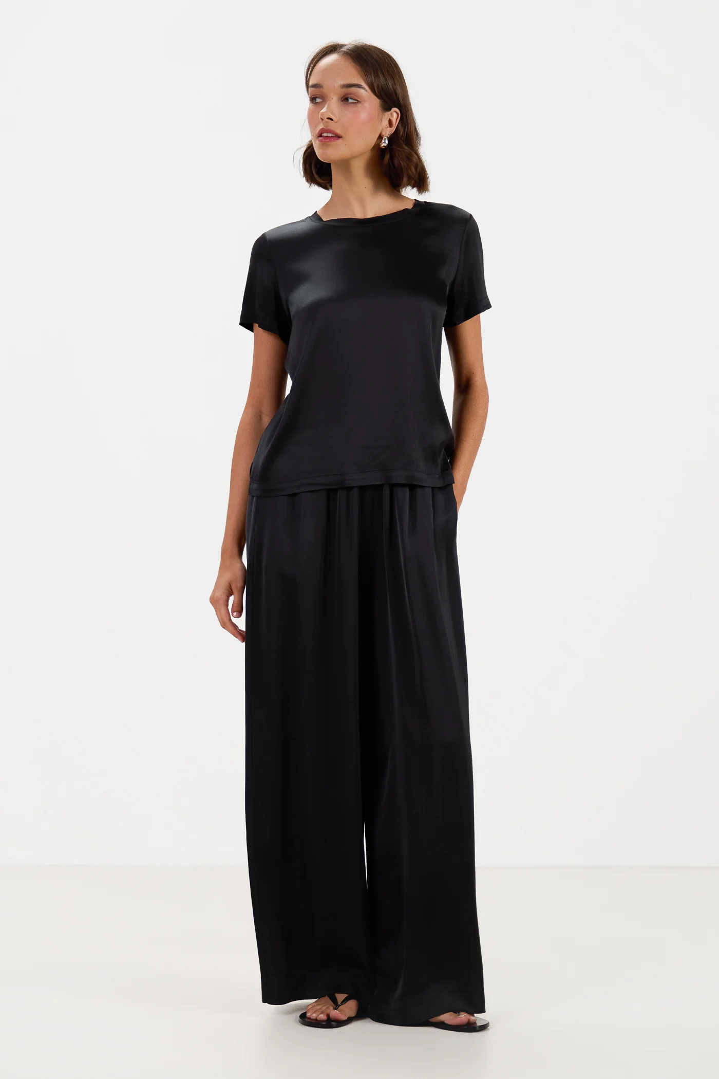 Daisy Elastic Waist Satin Pants | Black - Image 6