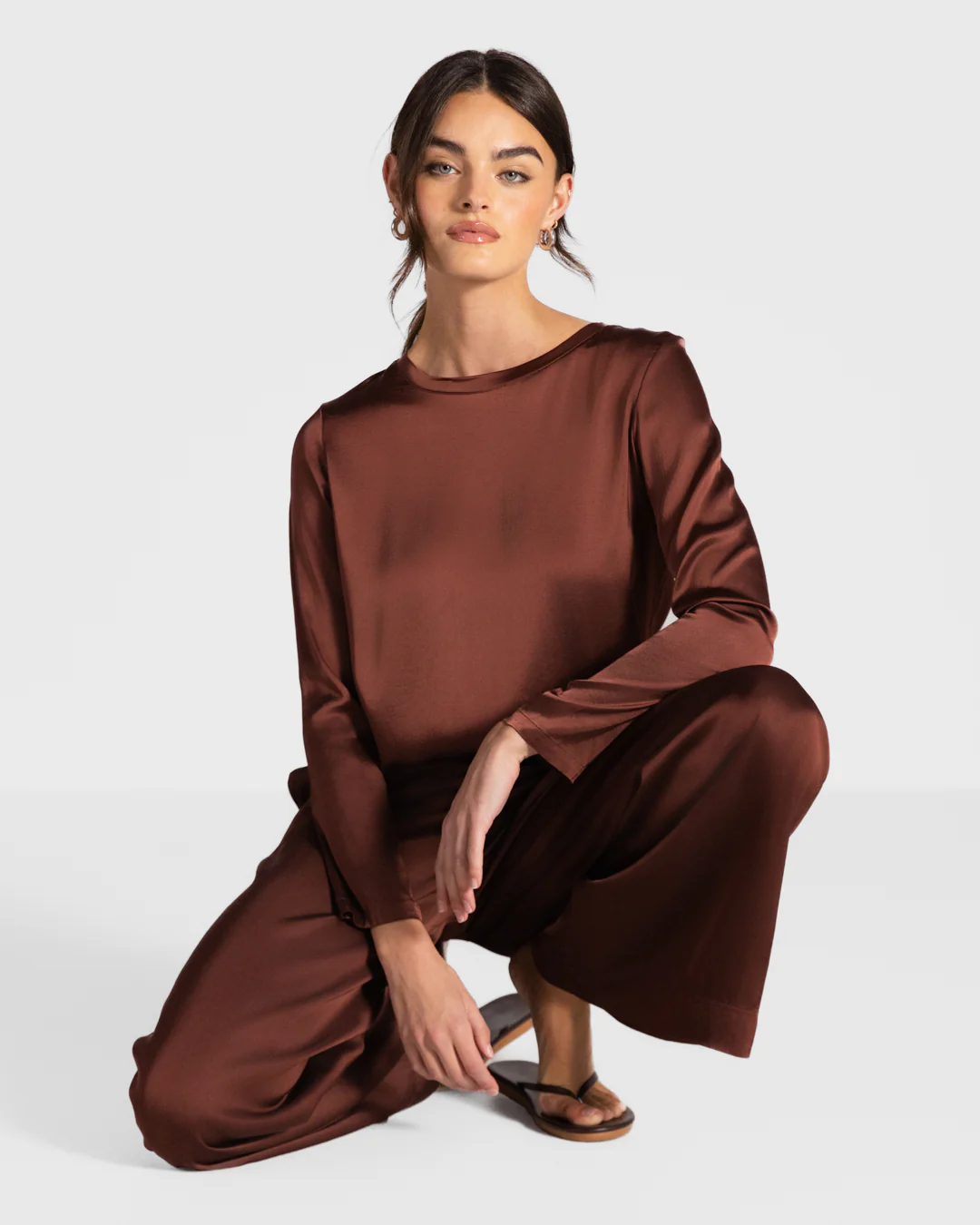 Daisy Elastic Waist Satin Pants | Auburn - Image 2