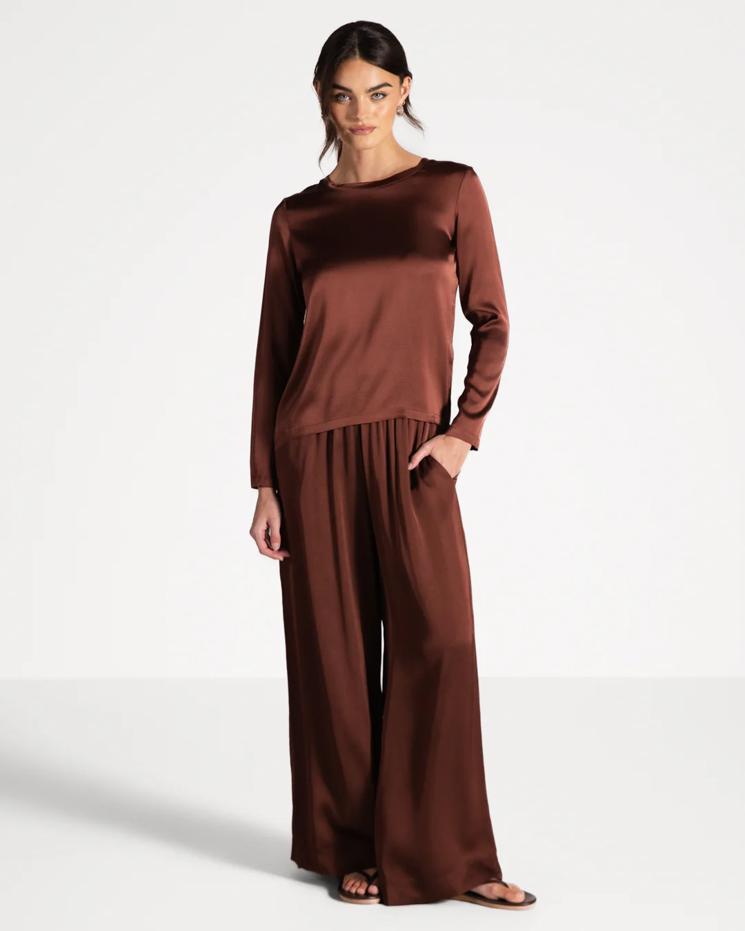 Daisy Elastic Waist Satin Pants | Auburn - Image 4