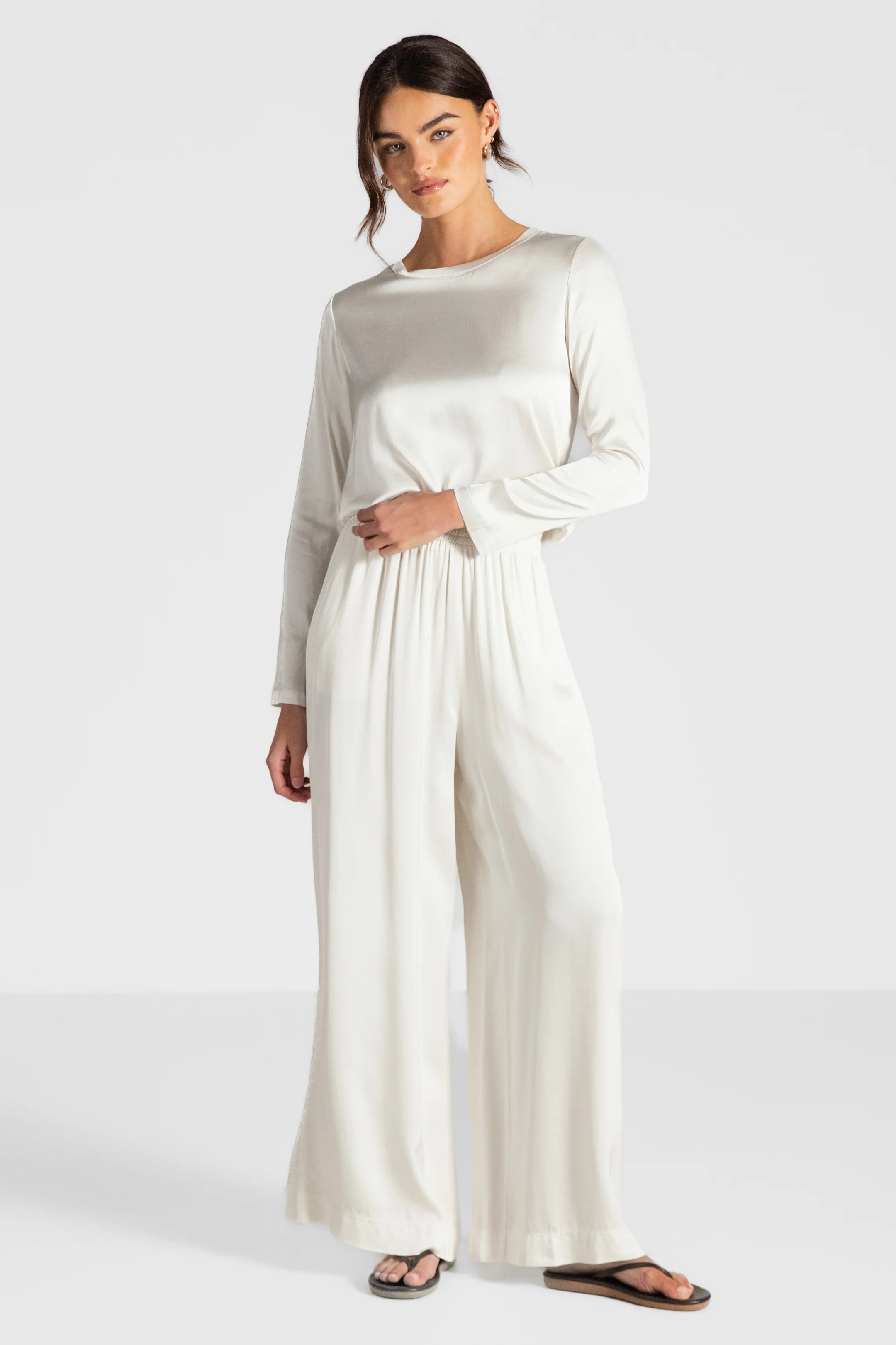 Daisy Elastic Waist Satin Pants | Ivory - Image 2