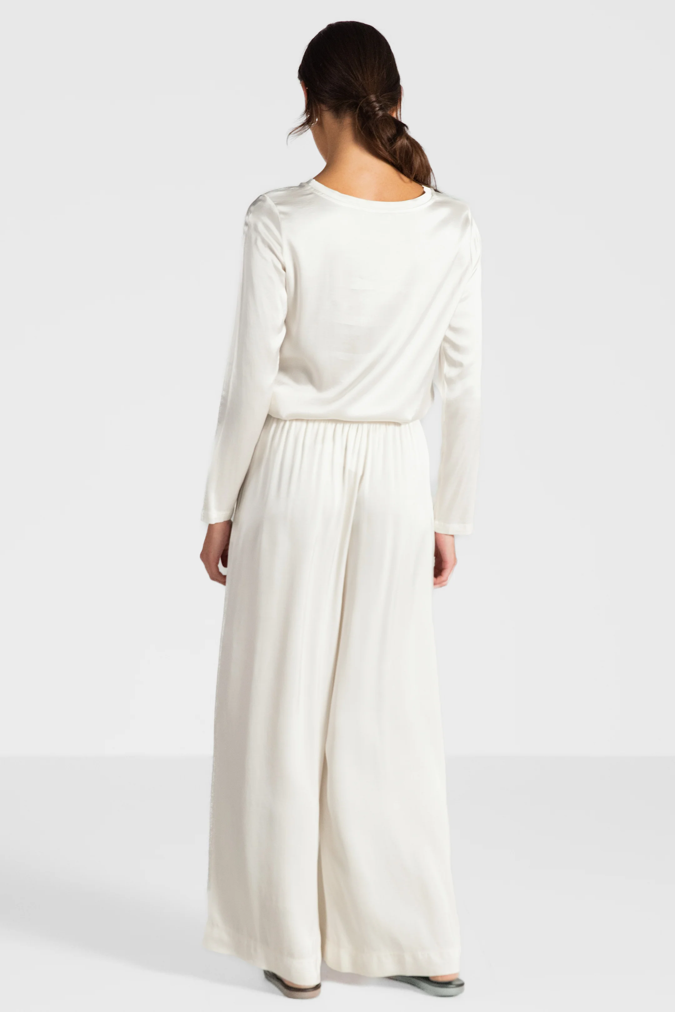 Daisy Elastic Waist Satin Pants | Ivory - Image 4