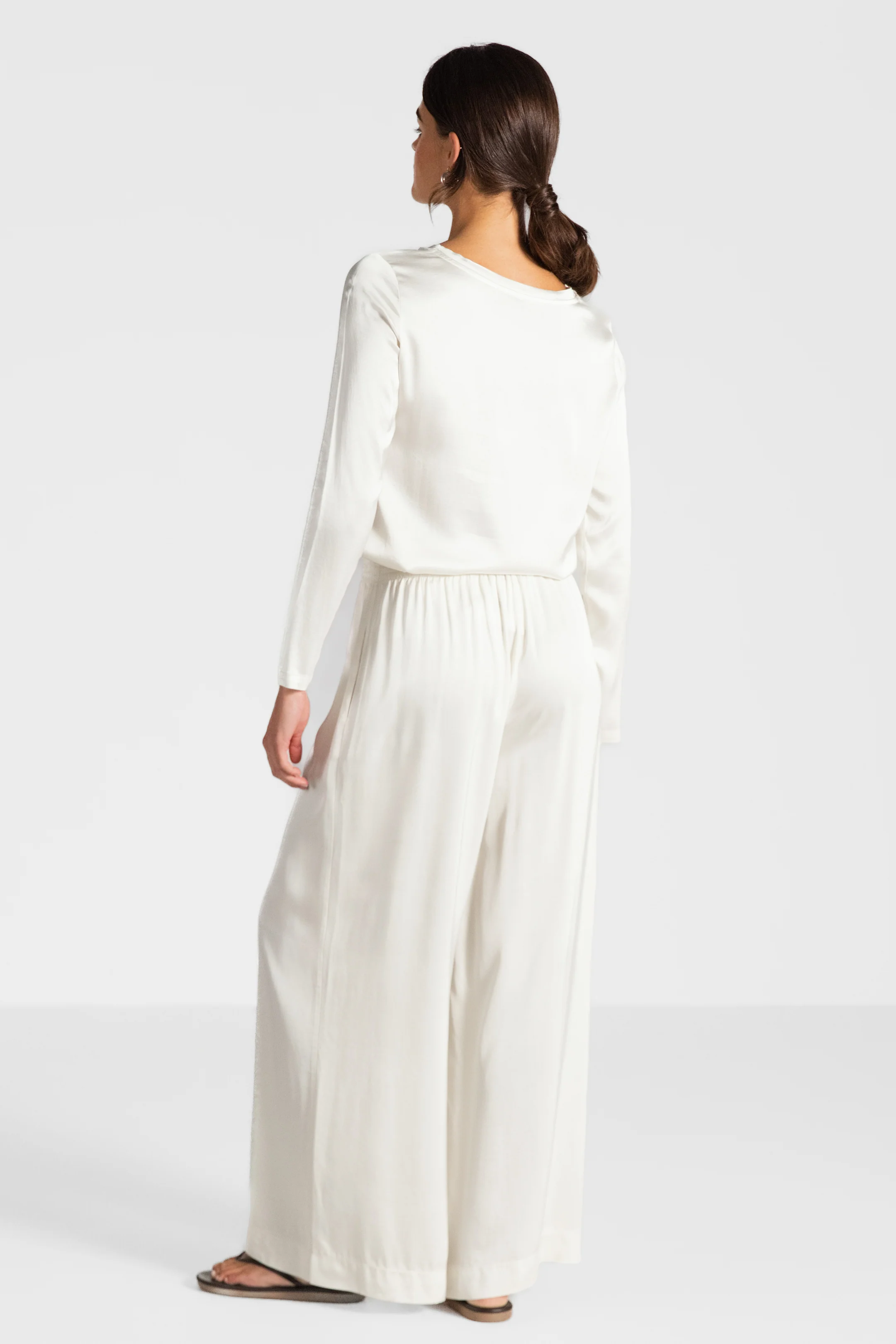 Daisy Elastic Waist Satin Pants | Ivory - Image 5