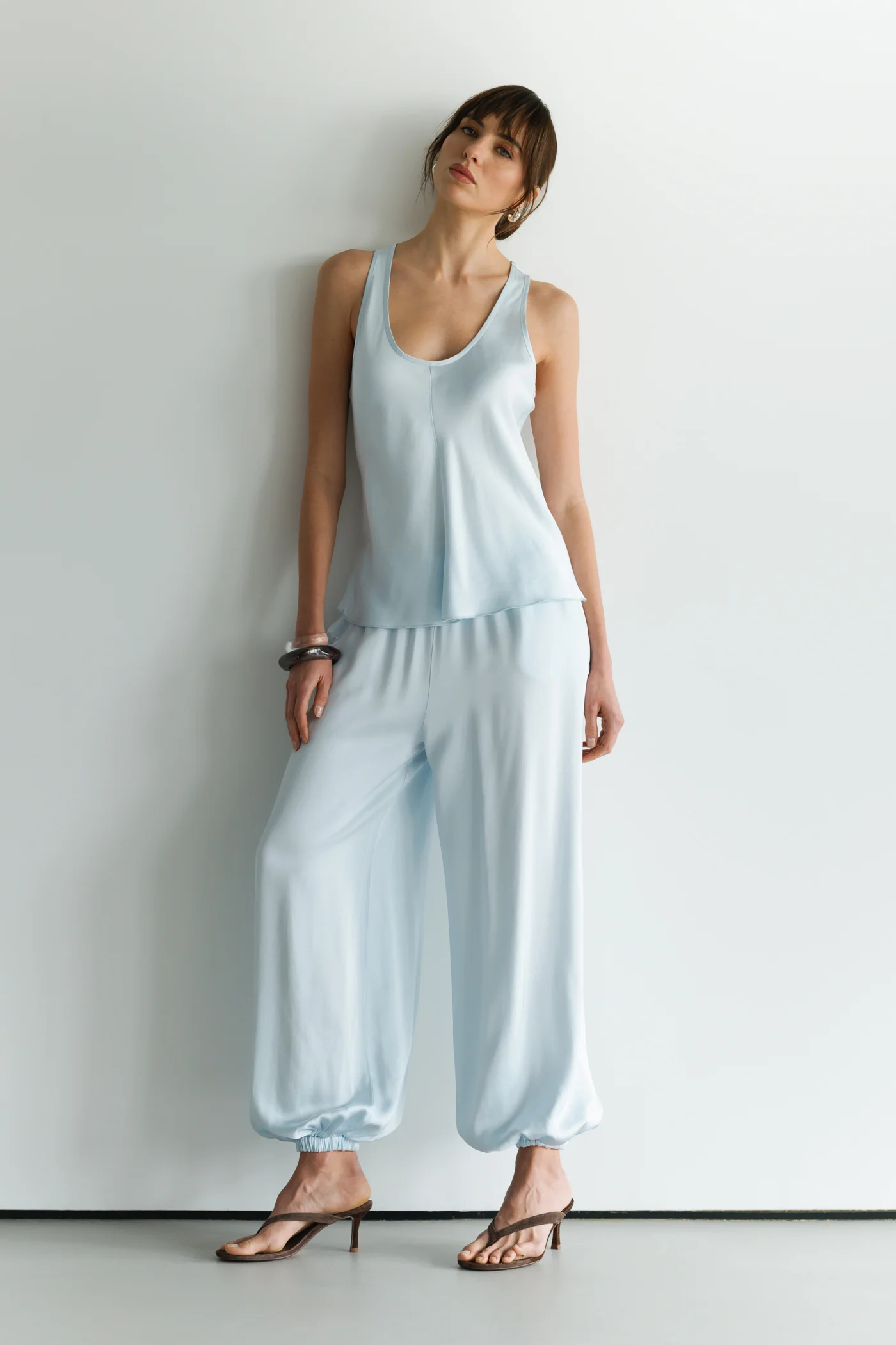 Belle Balloon Satin Trousers | Glacier - Image 4