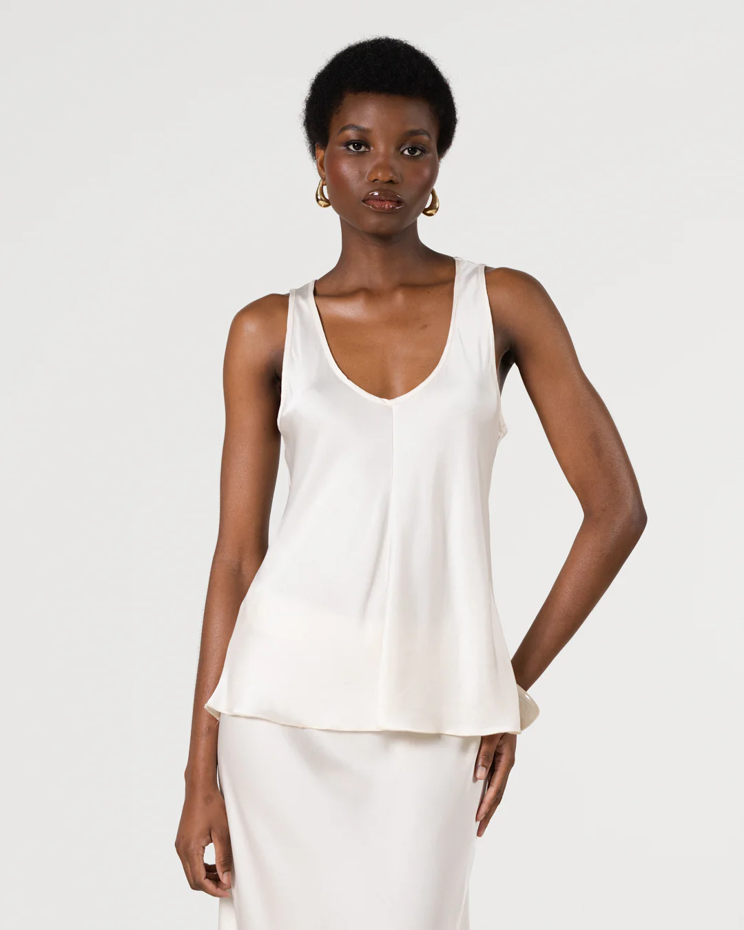 Demi Satin Vest Top | Ivory - Image 2