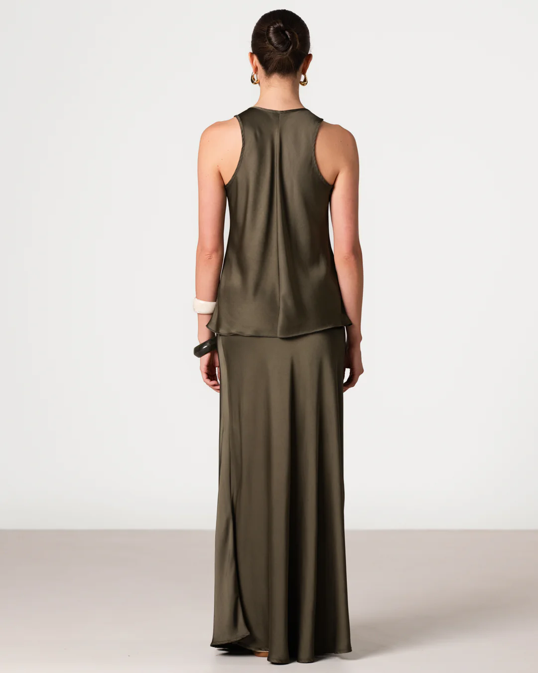 Demi Satin Vest Top | Khaki - Image 2