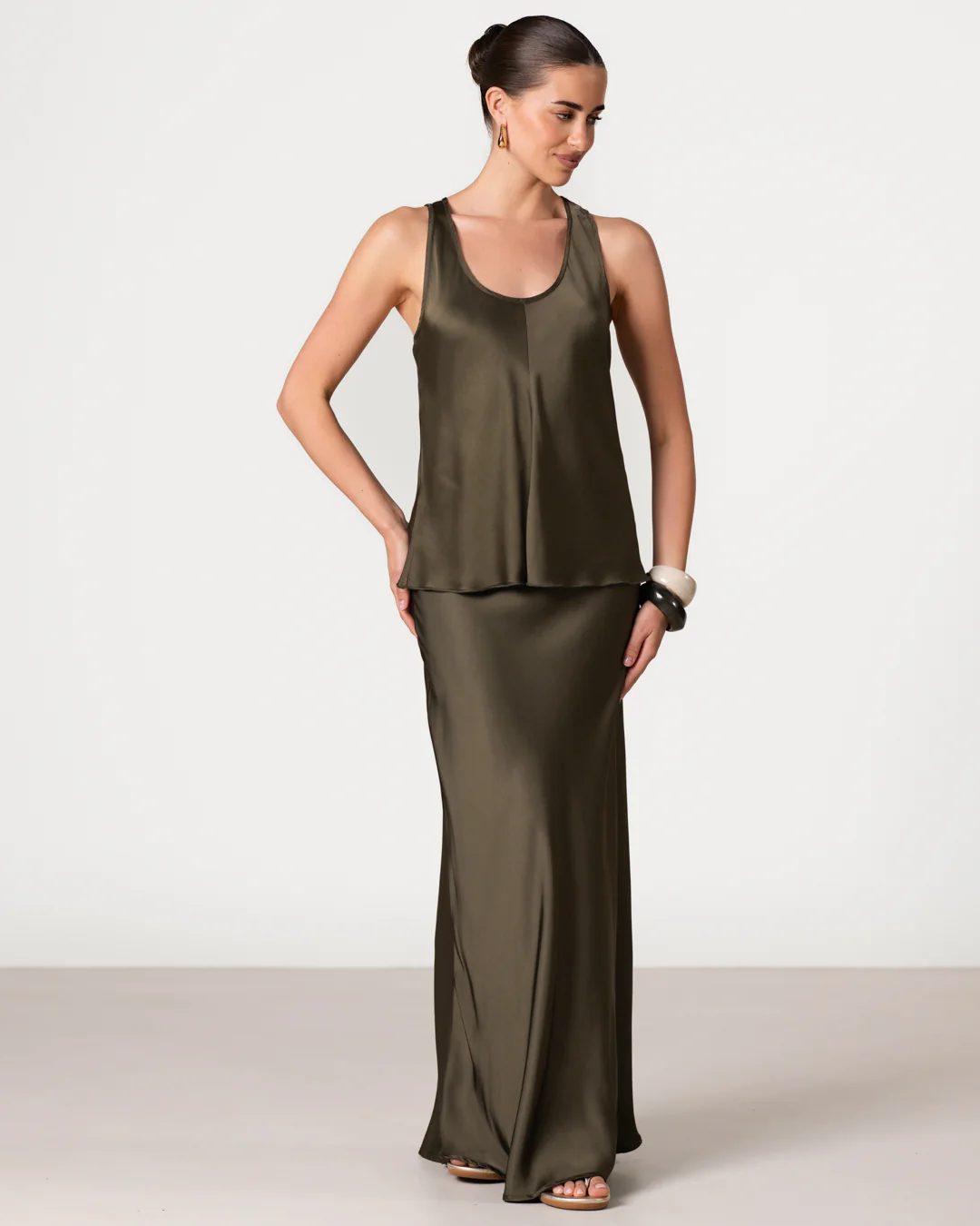 Demi Satin Vest Top | Khaki - Image 5
