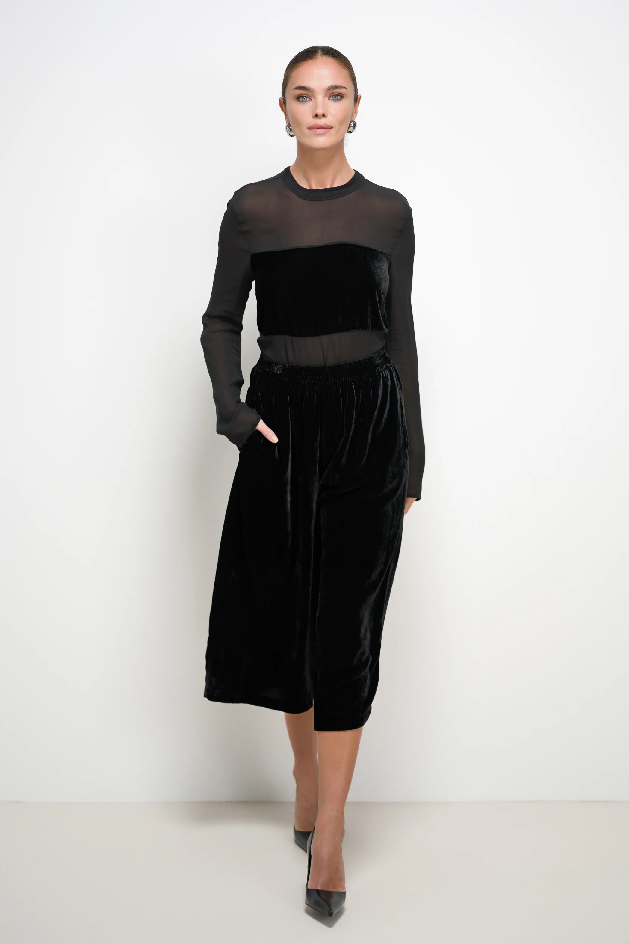 Dolores Sheer Velvet Top | Black - Image 3