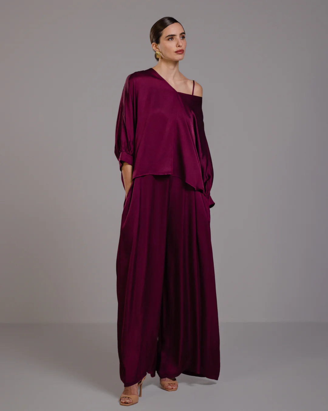 Eliza Satin Blouse | Burgundy - Image 2