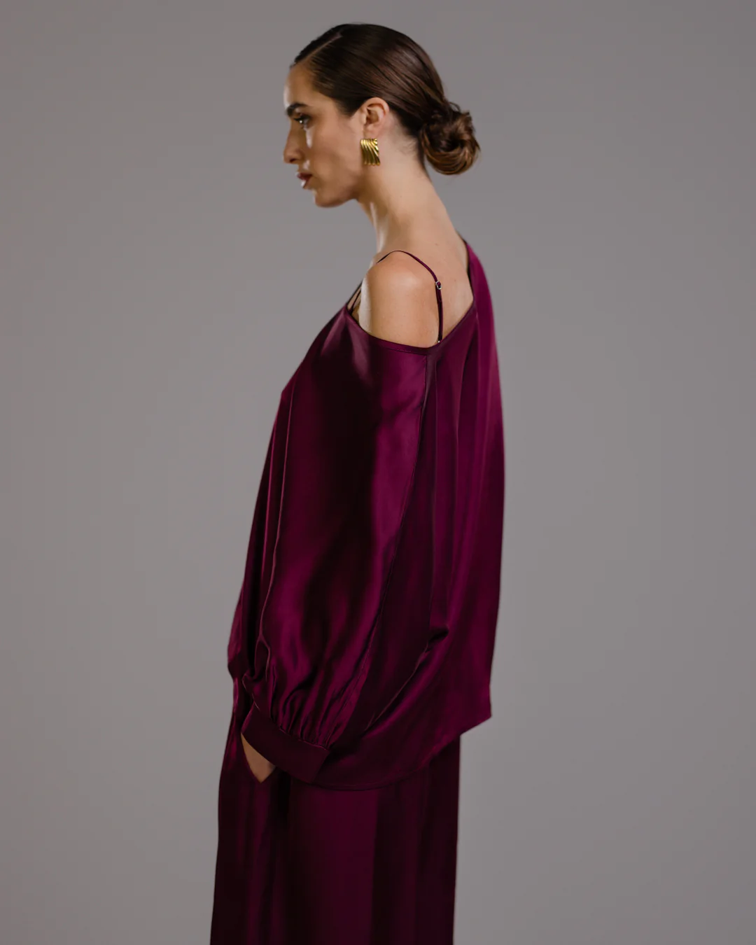 Eliza Satin Blouse | Burgundy - Image 3