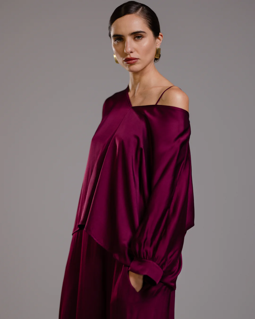 Eliza Satin Blouse | Burgundy - Image 5