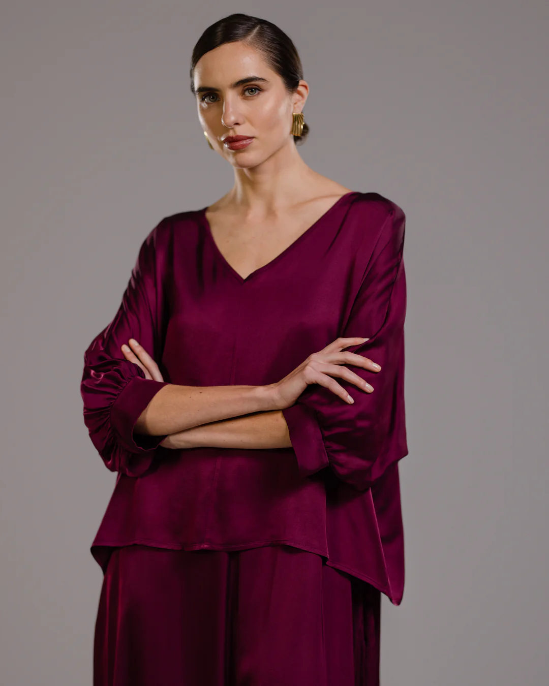 Eliza Satin Blouse | Burgundy - Image 7