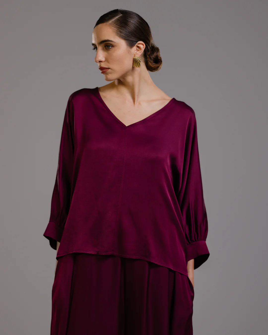 Eliza Satin Blouse | Burgundy - Image 8