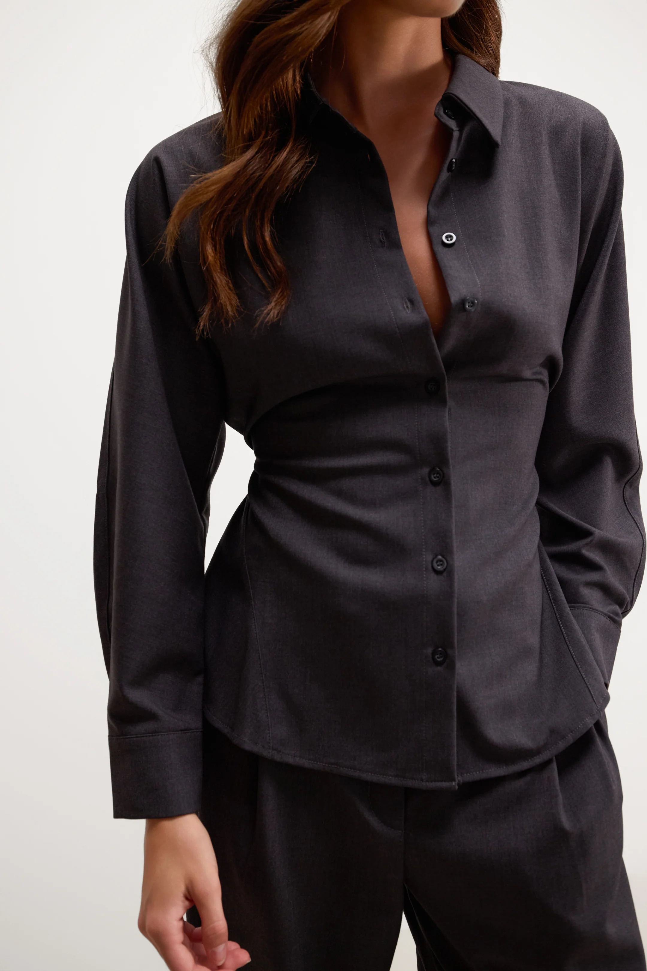 Ellis Tie Waist Shirt | Charcoal - Image 4