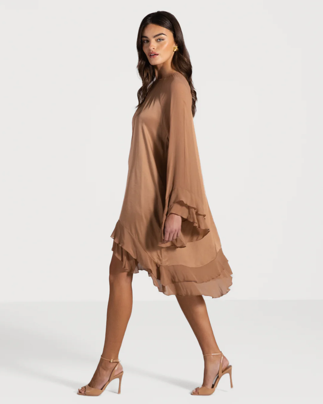 Estelle Ruffle Midi Dress | Tan - Image 2