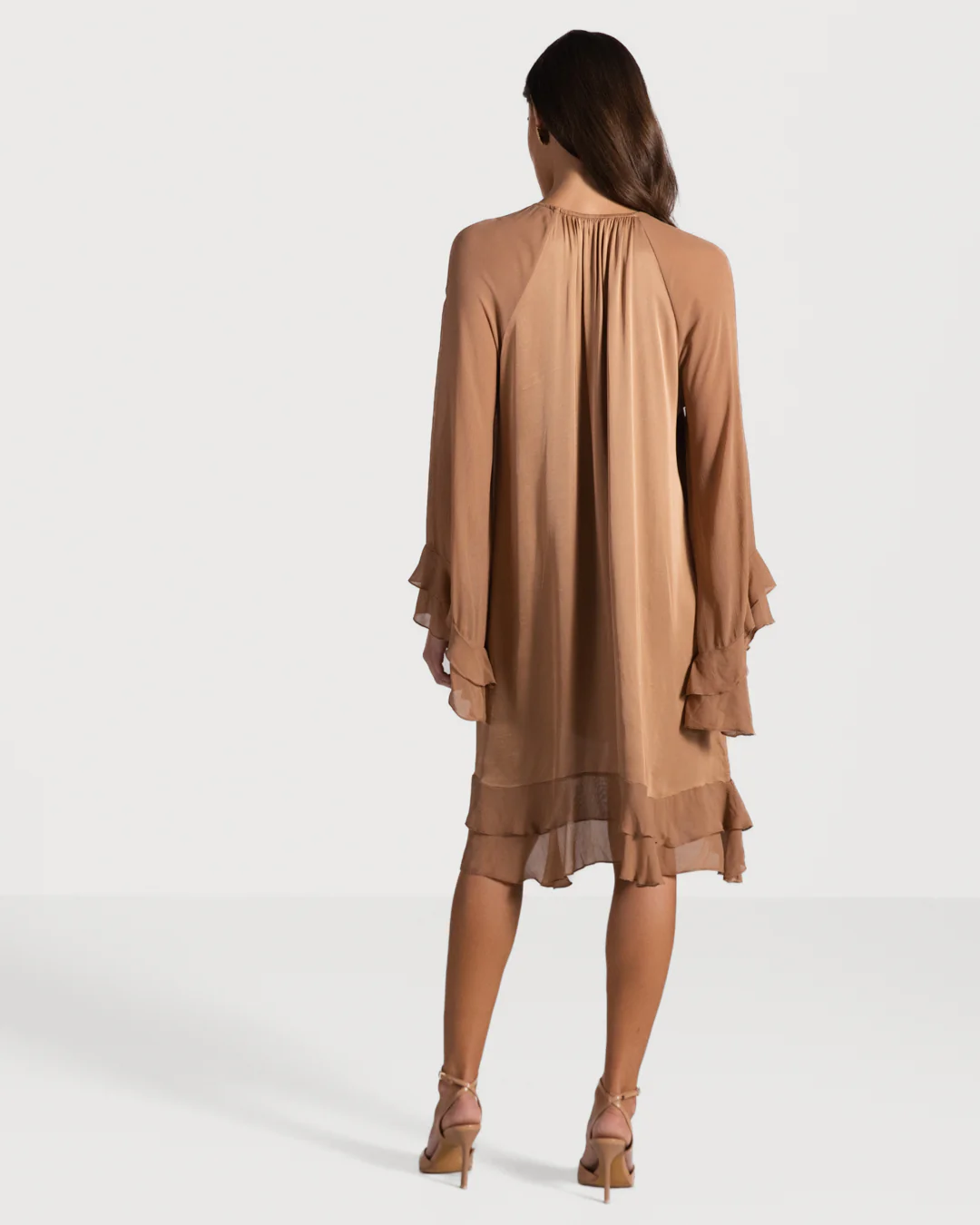 Estelle Ruffle Midi Dress | Tan - Image 3