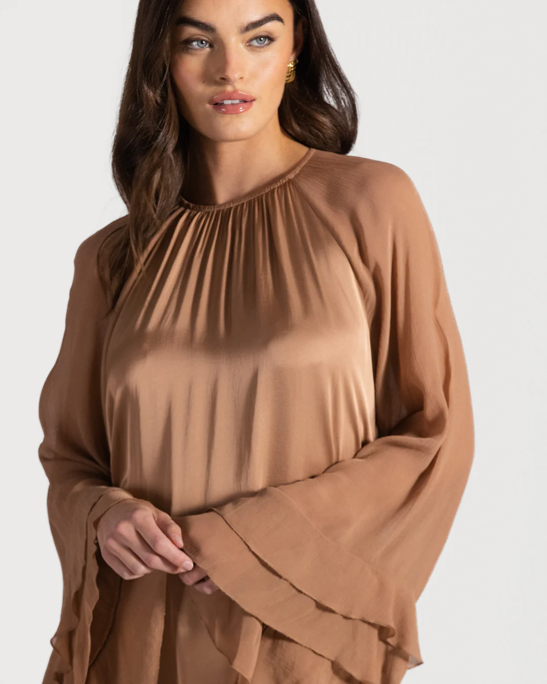Estelle Ruffle Midi Dress | Tan - Image 4