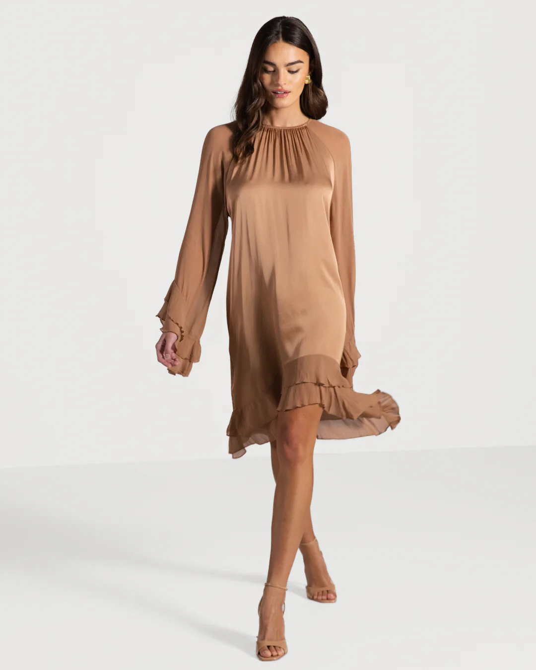 Estelle Ruffle Midi Dress | Tan - Image 5