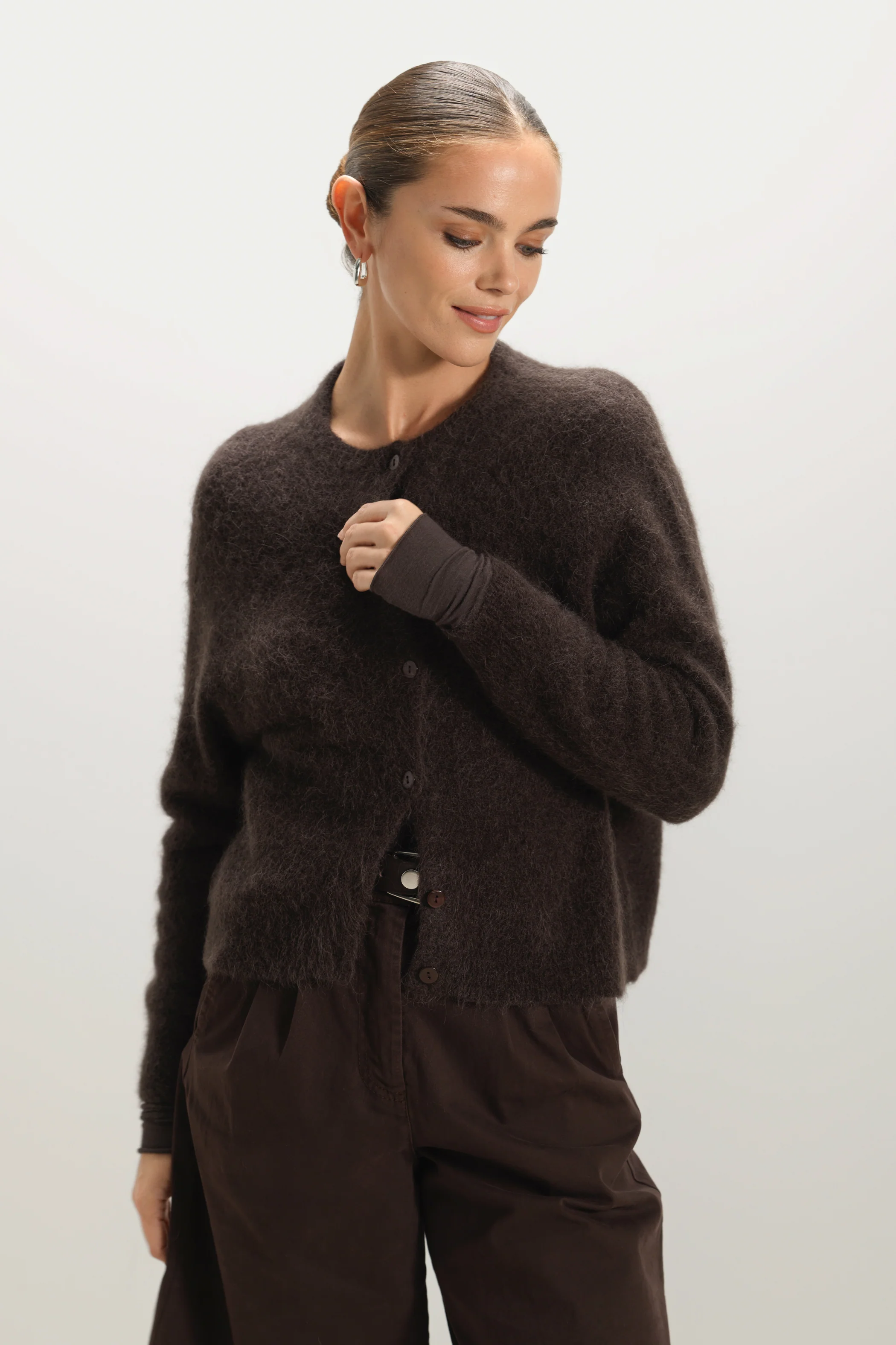 Evie Button Up Cardigan | Espresso Brown | Alpaca-Wool Blend - Image 3