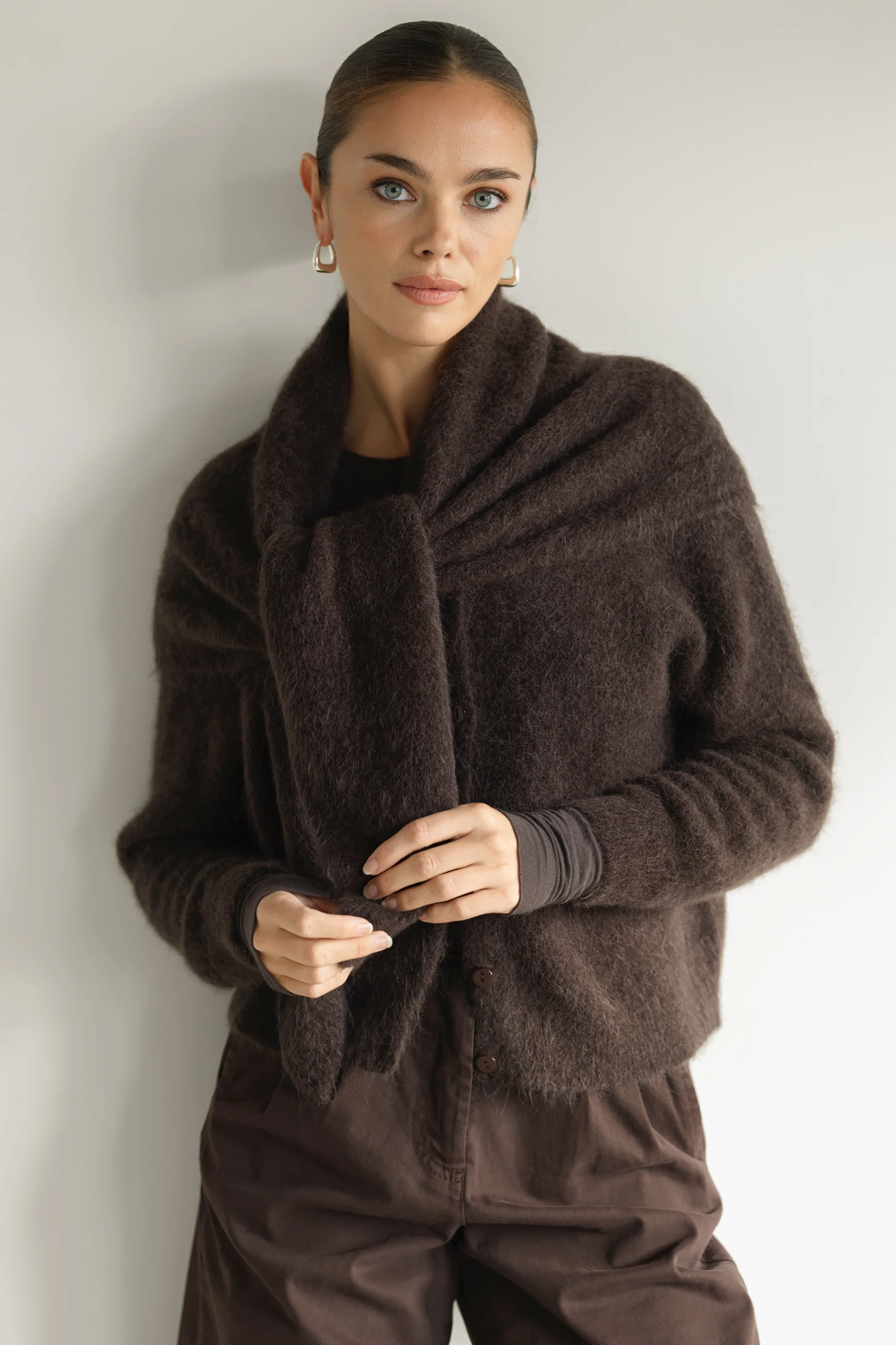Evie Triangle Maxi Scarf | Espresso Brown | Alpaca-Wool Blend - Image 2
