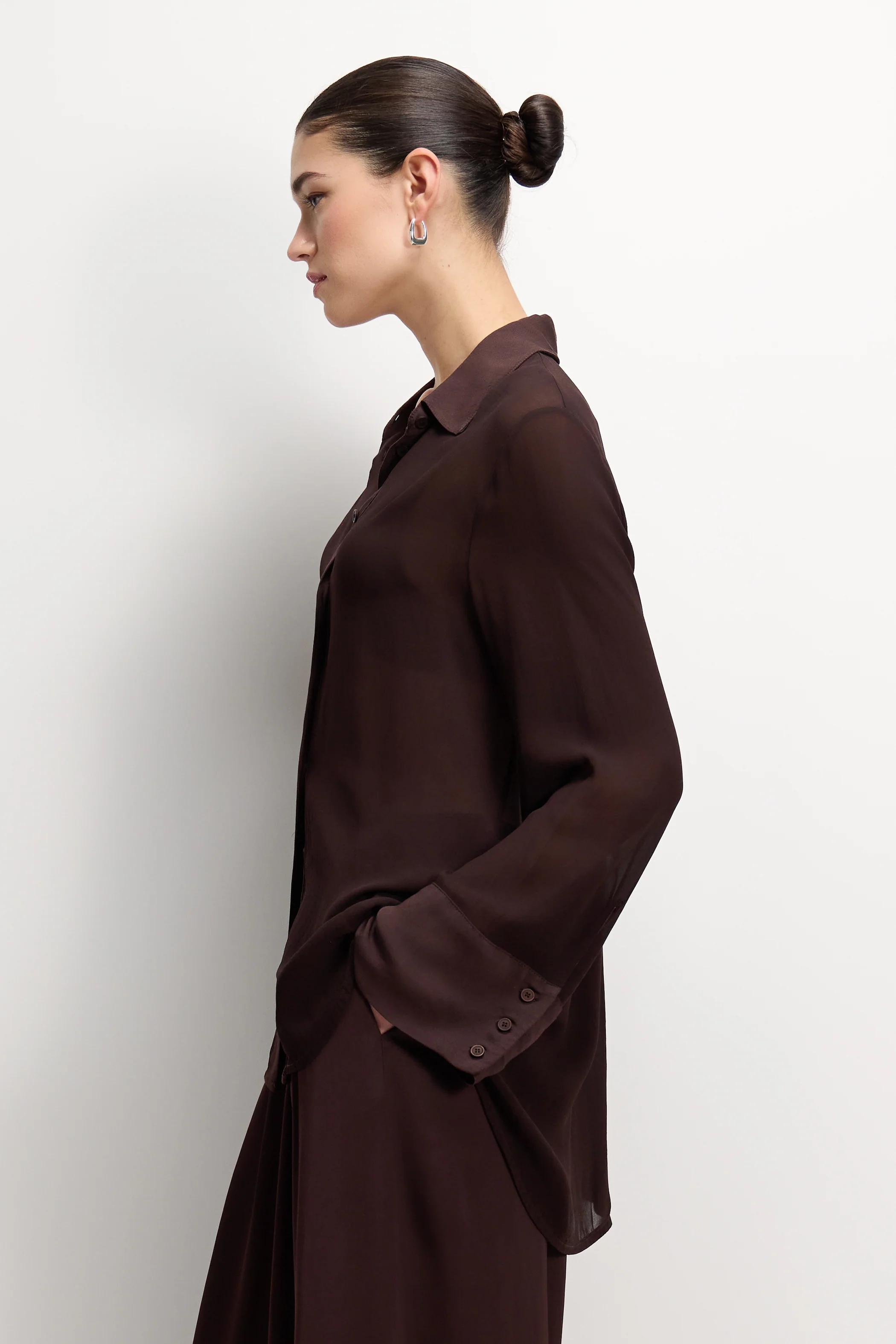 Francesca Sheer Shirt | Espresso Brown Moire - Image 2