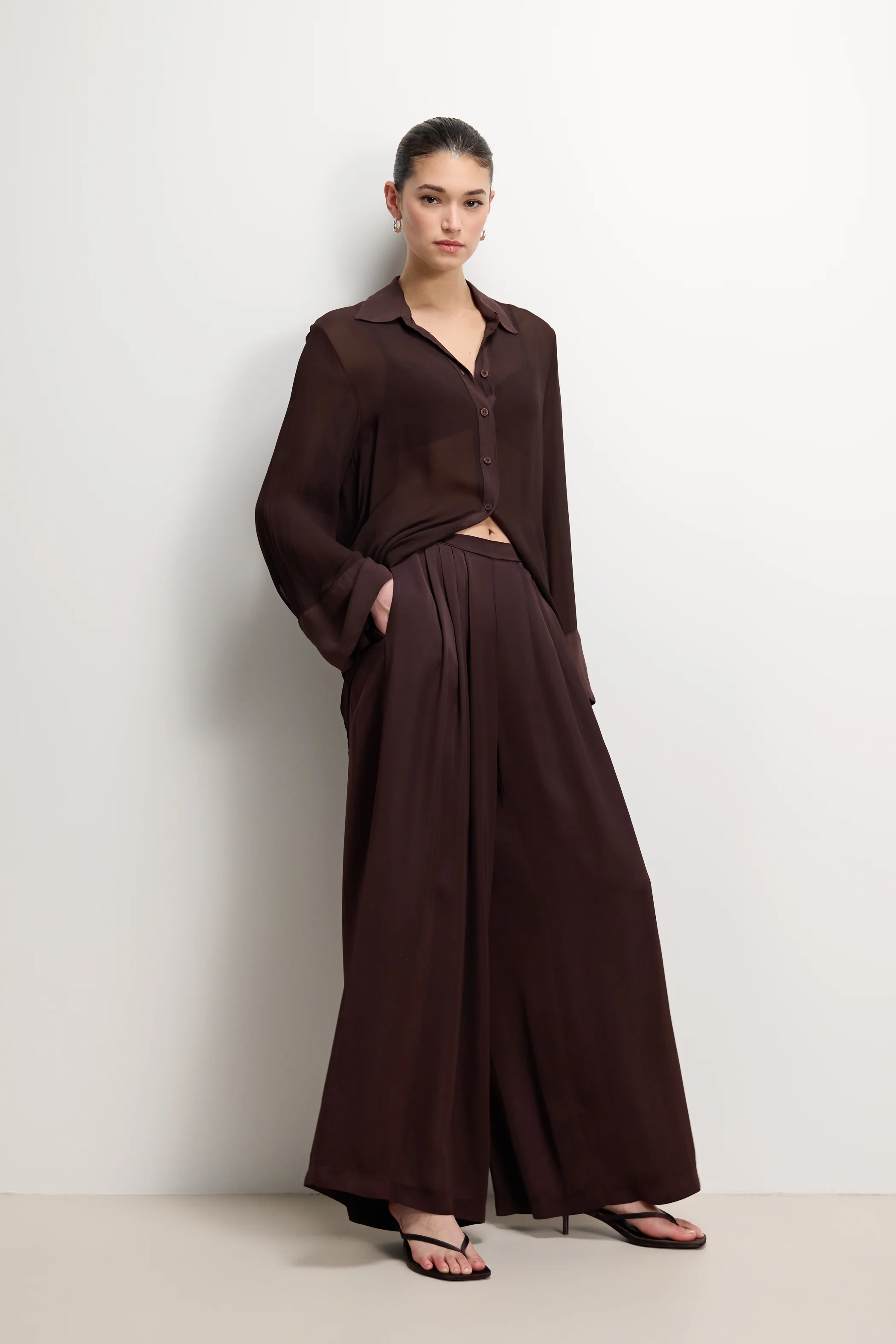Francesca Sheer Shirt | Espresso Brown Moire - Image 4