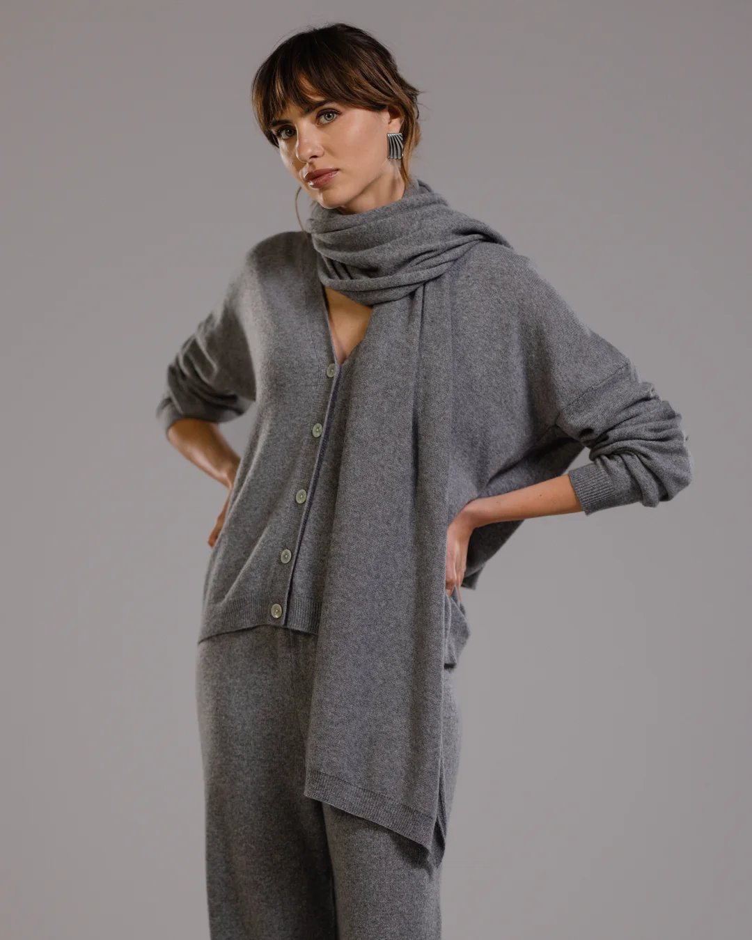 Freya Shawl | Grey Melange | Wool-Cashmere Blend - Image 2
