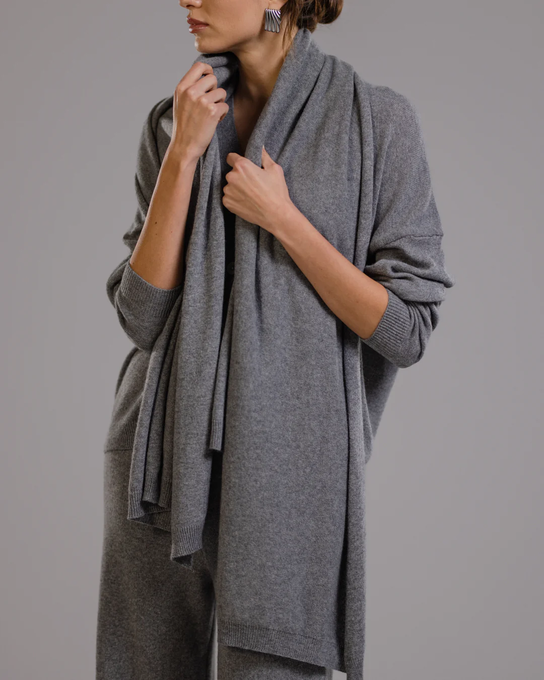 Freya Shawl | Grey Melange | Wool-Cashmere Blend - Image 3