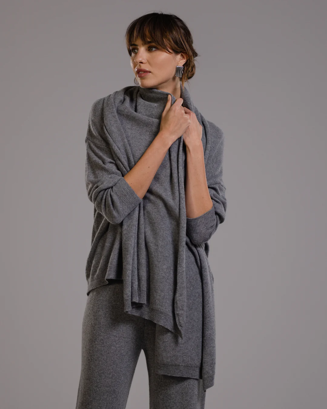 Freya Shawl | Grey Melange | Wool-Cashmere Blend - Image 4