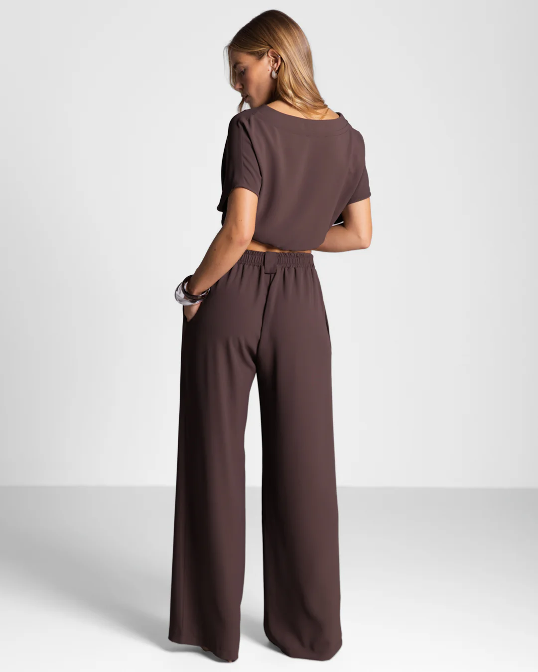 Gabriella Pleated Elastic Waist Trousers | Espresso Brown - Image 2