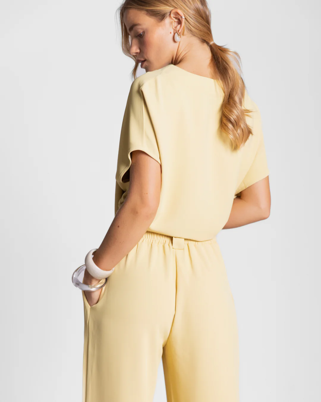 Gabriella Pleated Elastic Waist Trousers | Pastel Yellow - Image 3