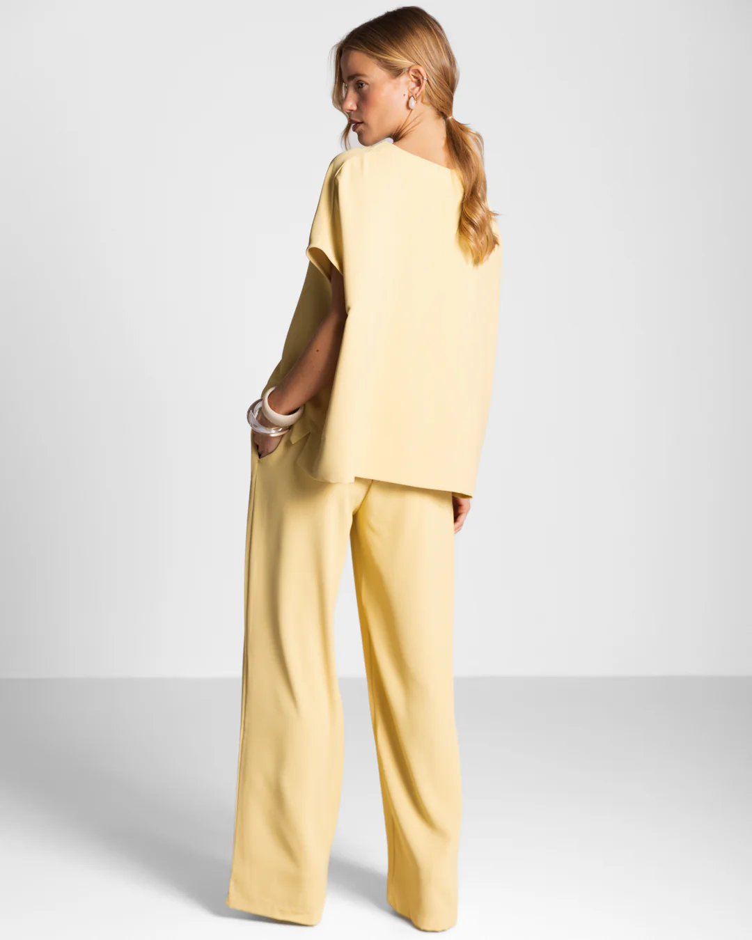 Gabriella Pleated Elastic Waist Trousers | Pastel Yellow - Image 4