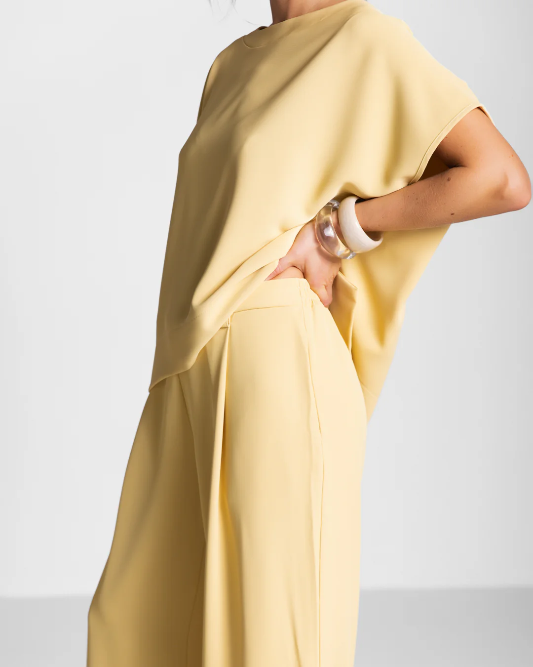 Gabriella Pleated Elastic Waist Trousers | Pastel Yellow - Image 7