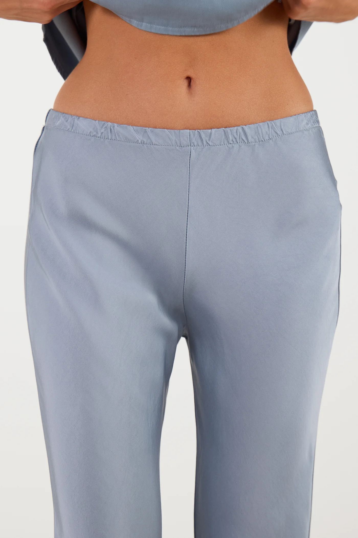 Genet Elastic Waist Bias Satin Trousers | Dusty Blue - Image 2