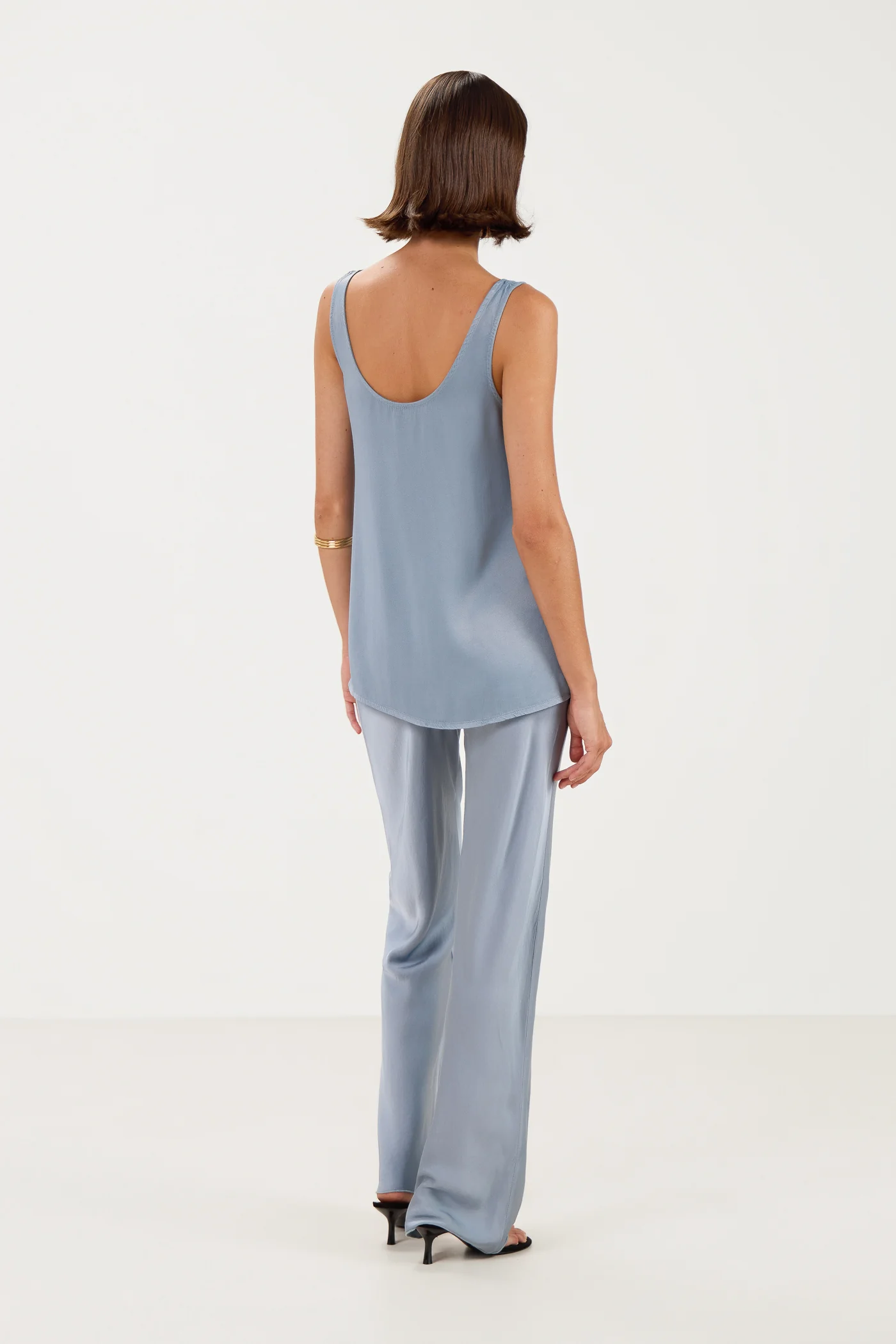 Genet Elastic Waist Bias Satin Trousers | Dusty Blue - Image 3