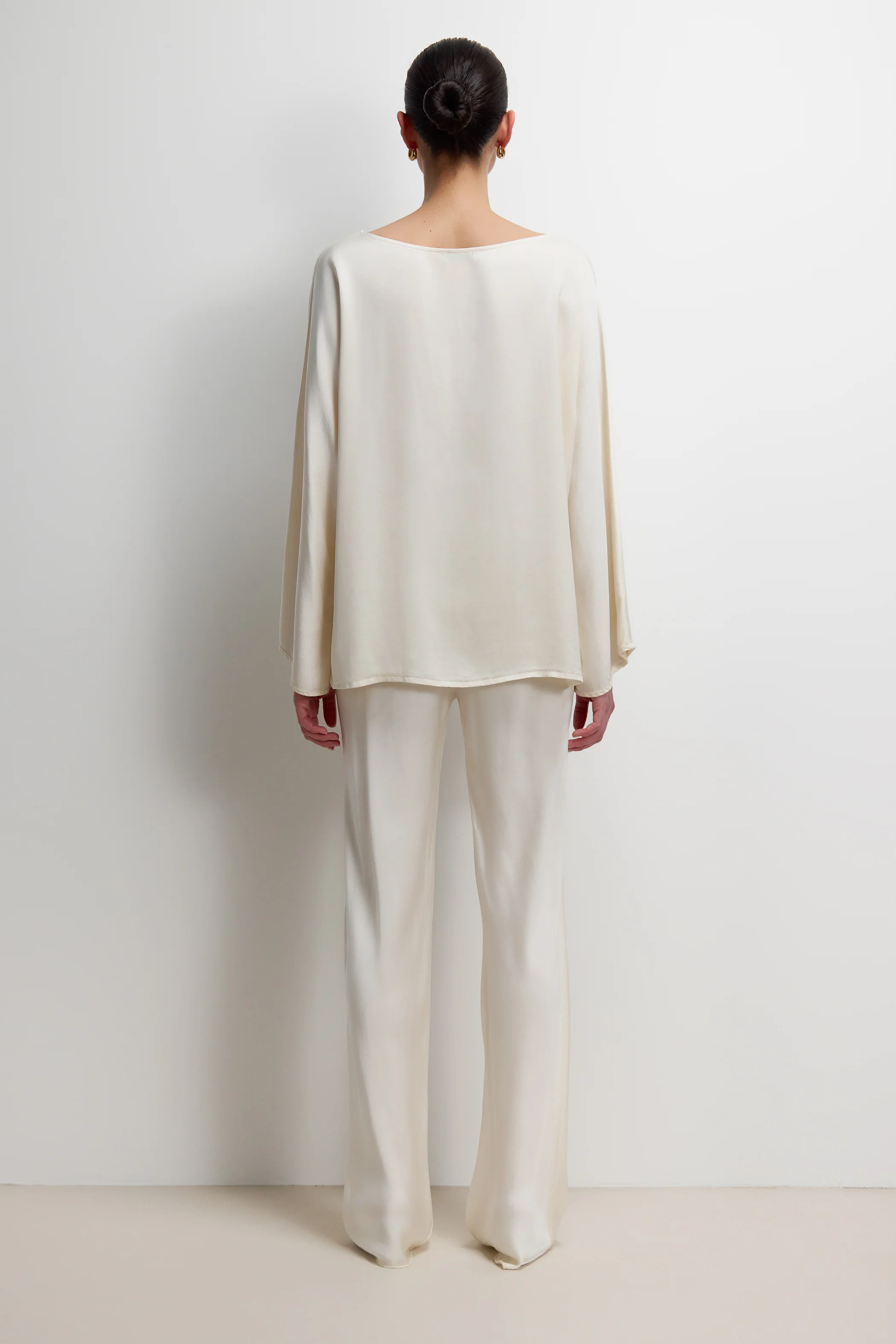 Genet Elastic Waist Bias Satin Trousers | Ivory - Image 3